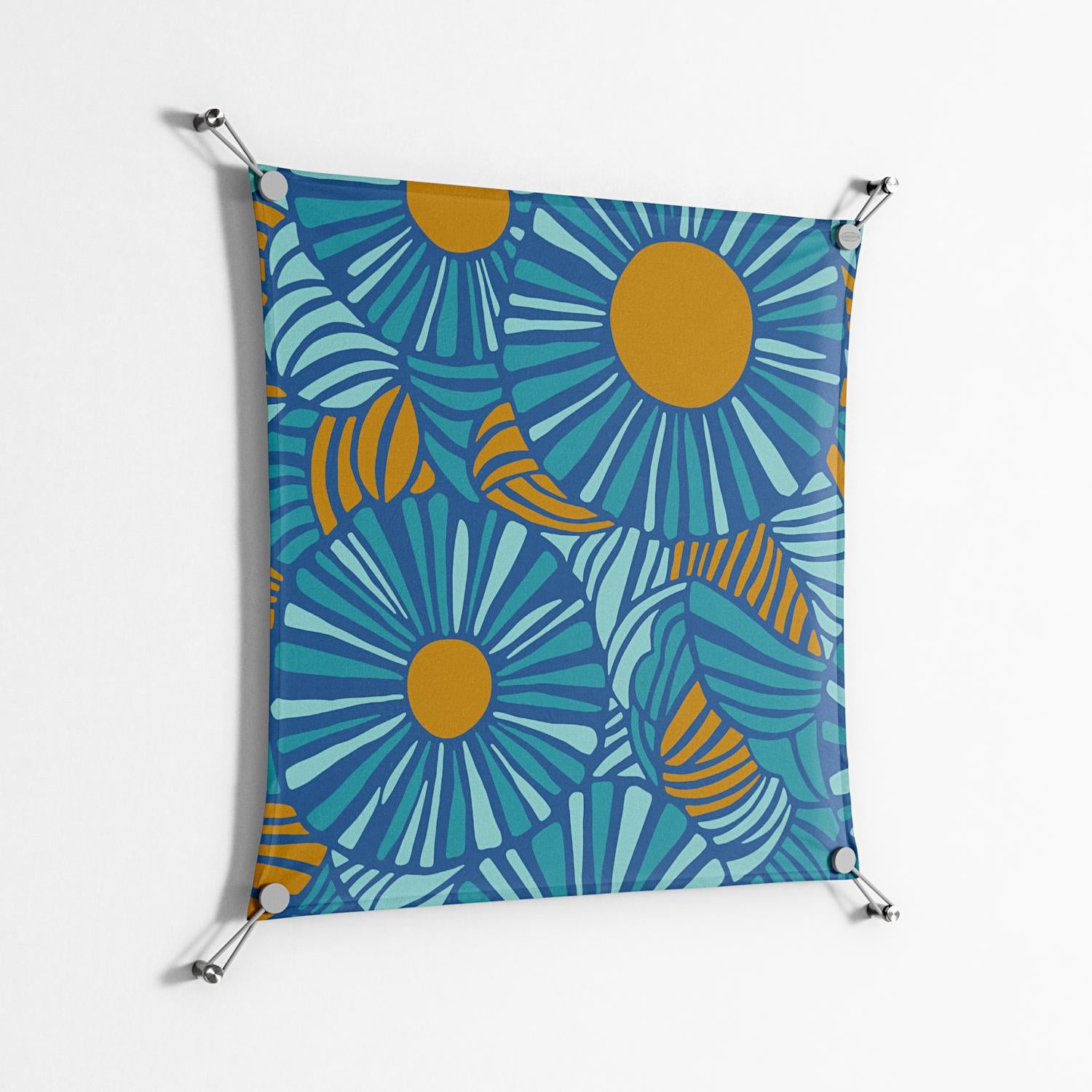 Bellis Bounty Blue - Work On Wall - Amy Suther - Silver - 70 x 70 cm