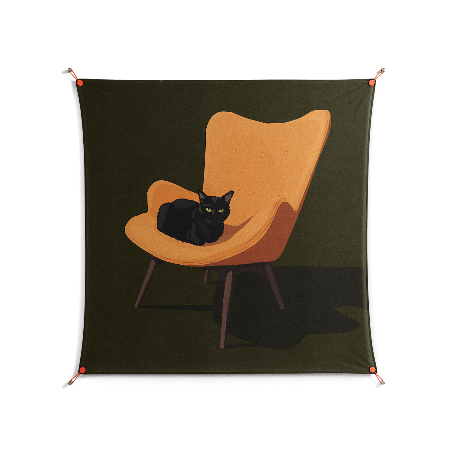 Cat in Chair A - Work On Wall - Kristin Eriksson - Orange - 140 x 140 cm