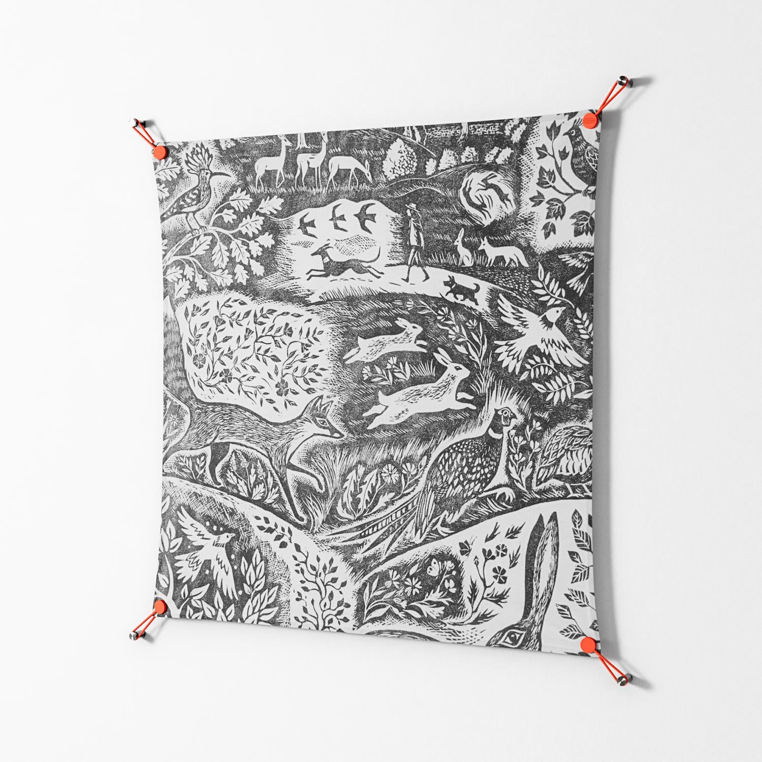Flight Of Fancy - Work On Wall - Diana Catchpole - Orange - 90 x 90 cm