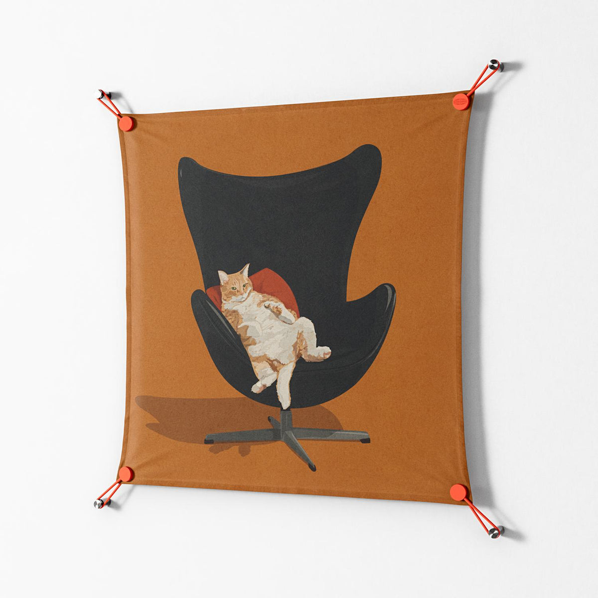 Cat in Chair B - Work On Wall - Kristin Eriksson - Orange - 70 x 70 cm