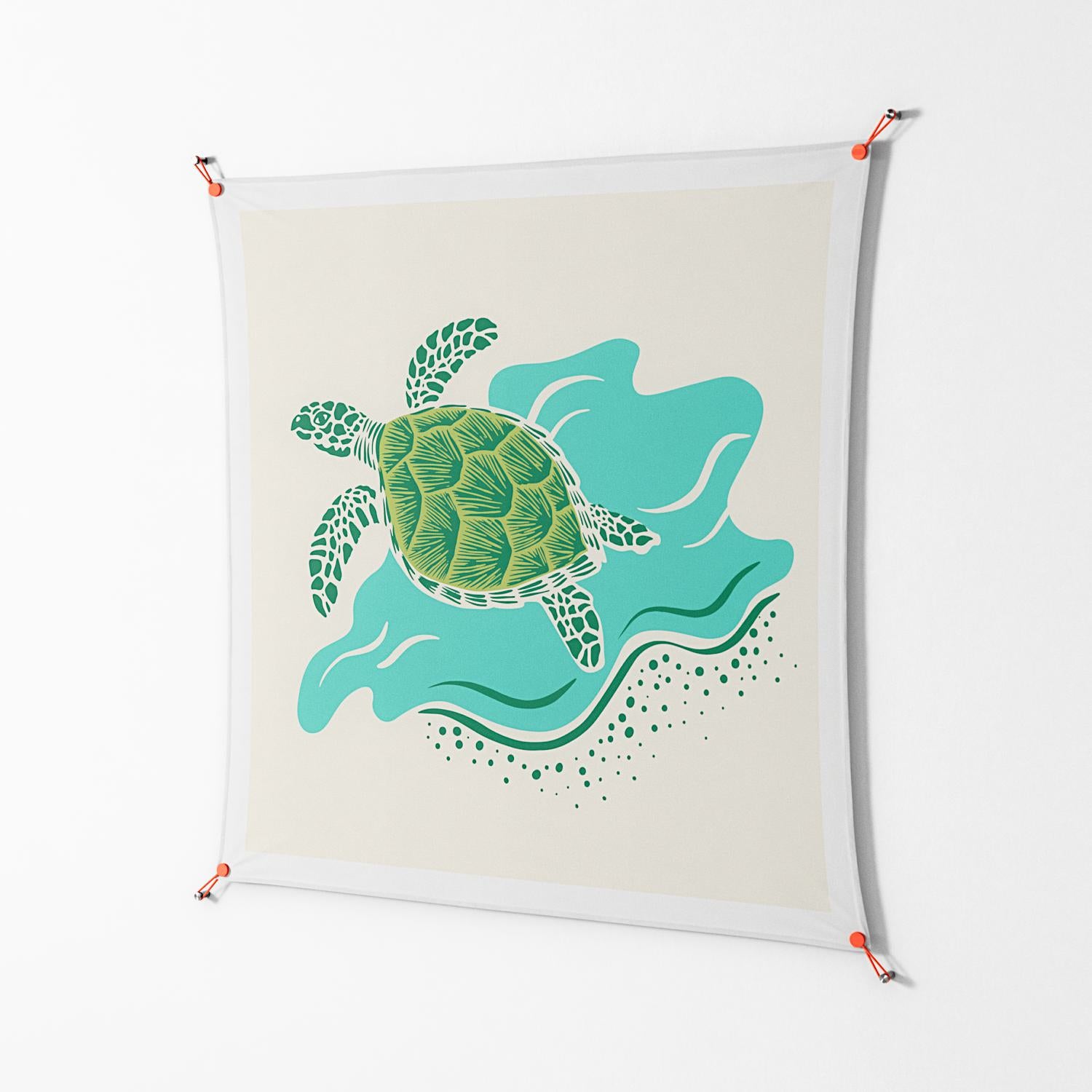 Sea Turtle - Work On Wall - Amy Suther - Orange - 140 x 140 cm