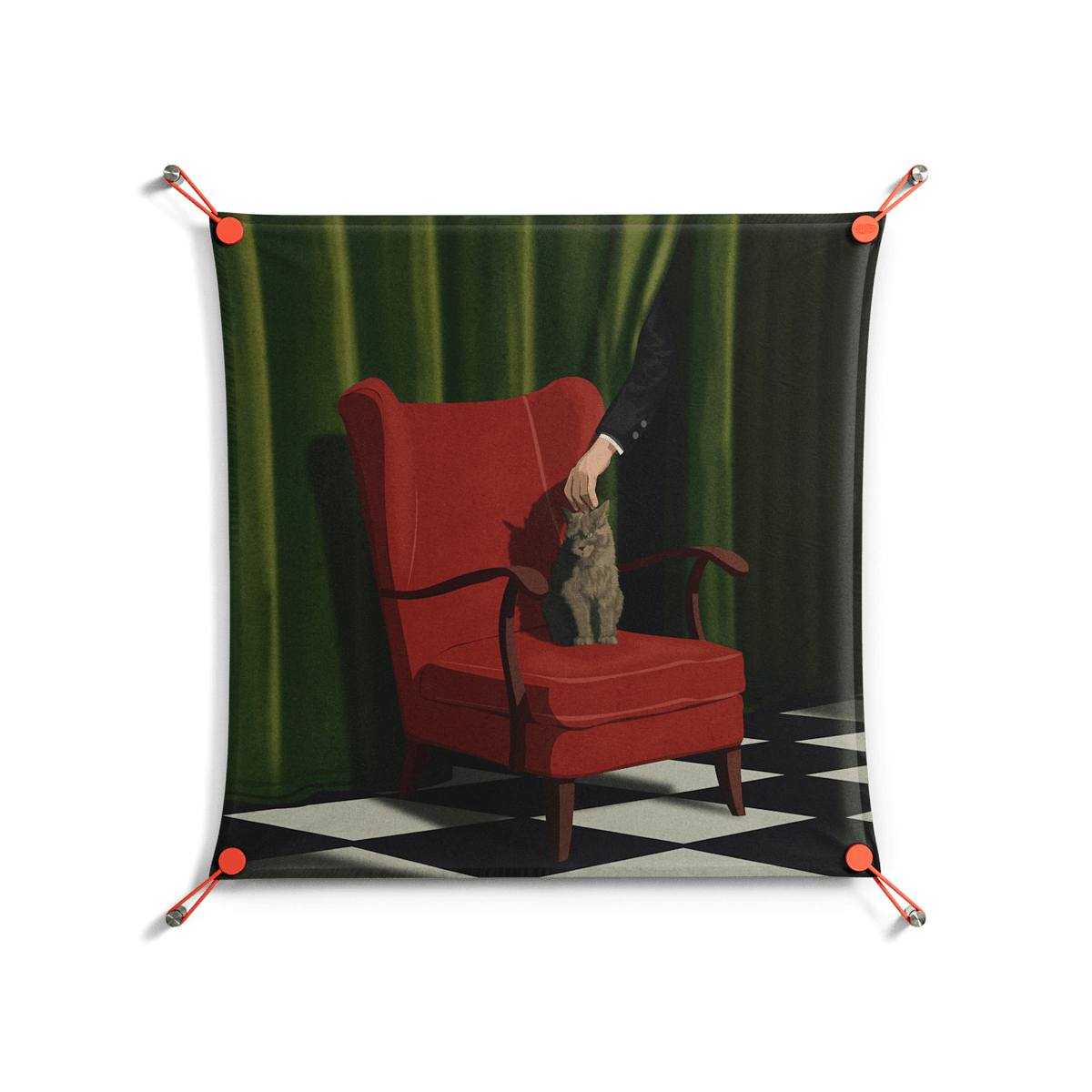 The Man Behind The Curtain - Work On Wall - Kristin Eriksson - Orange - 70 x 70 cm