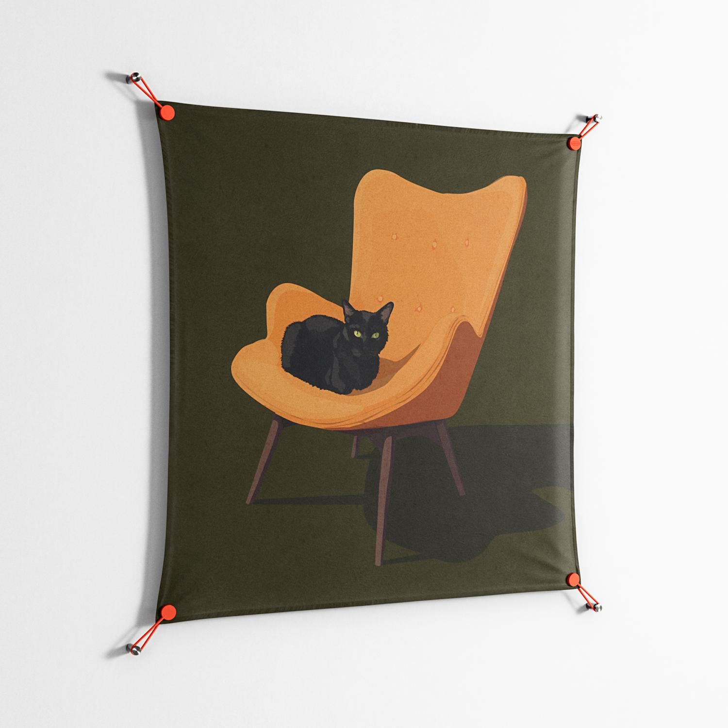 Cat in Chair A - Work On Wall - Kristin Eriksson - Orange - 90 x 90 cm