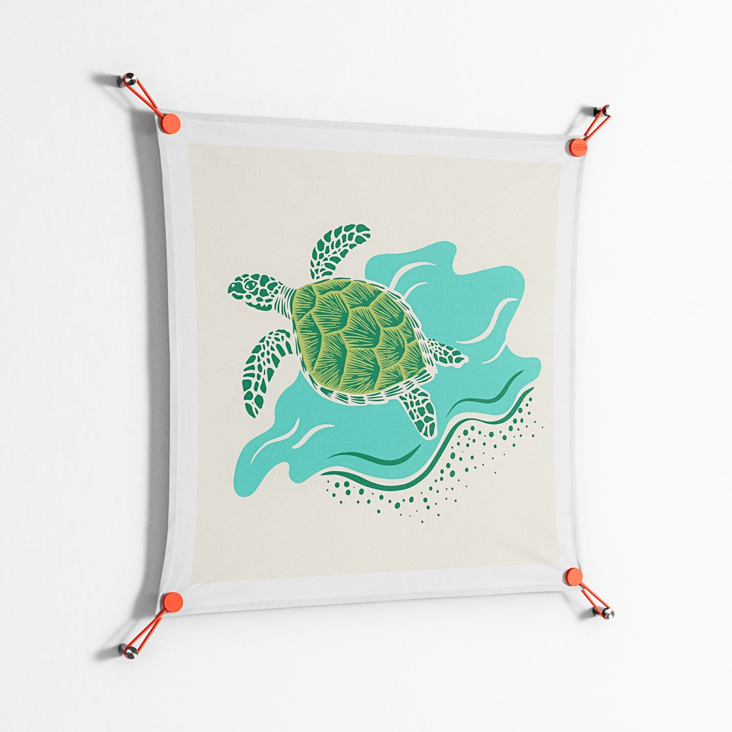 Sea Turtle - Work On Wall - Amy Suther - Orange - 70 x 70 cm
