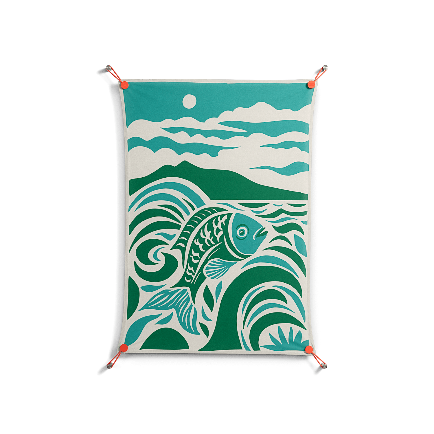 Leaping Fish - Work On Wall - Amy Suther - Orange - 70 x 100 cm