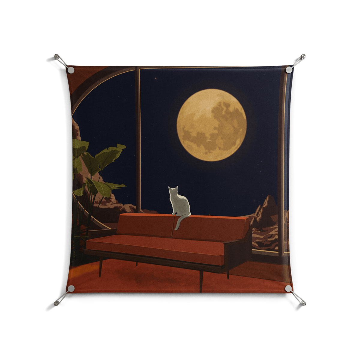 Kitty With A View - Work On Wall - Kristin Eriksson - Silver - 90 x 90 cm