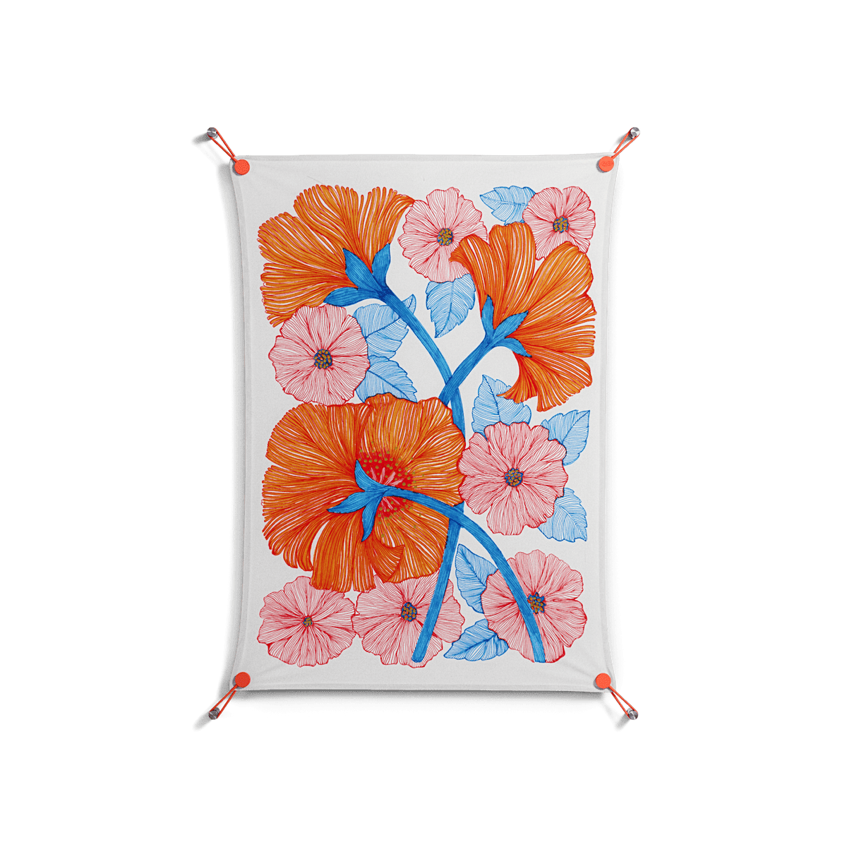 Big Orange Blooms - Work On Wall - Katie O’Shea - Orange - 70 x 100 cm
