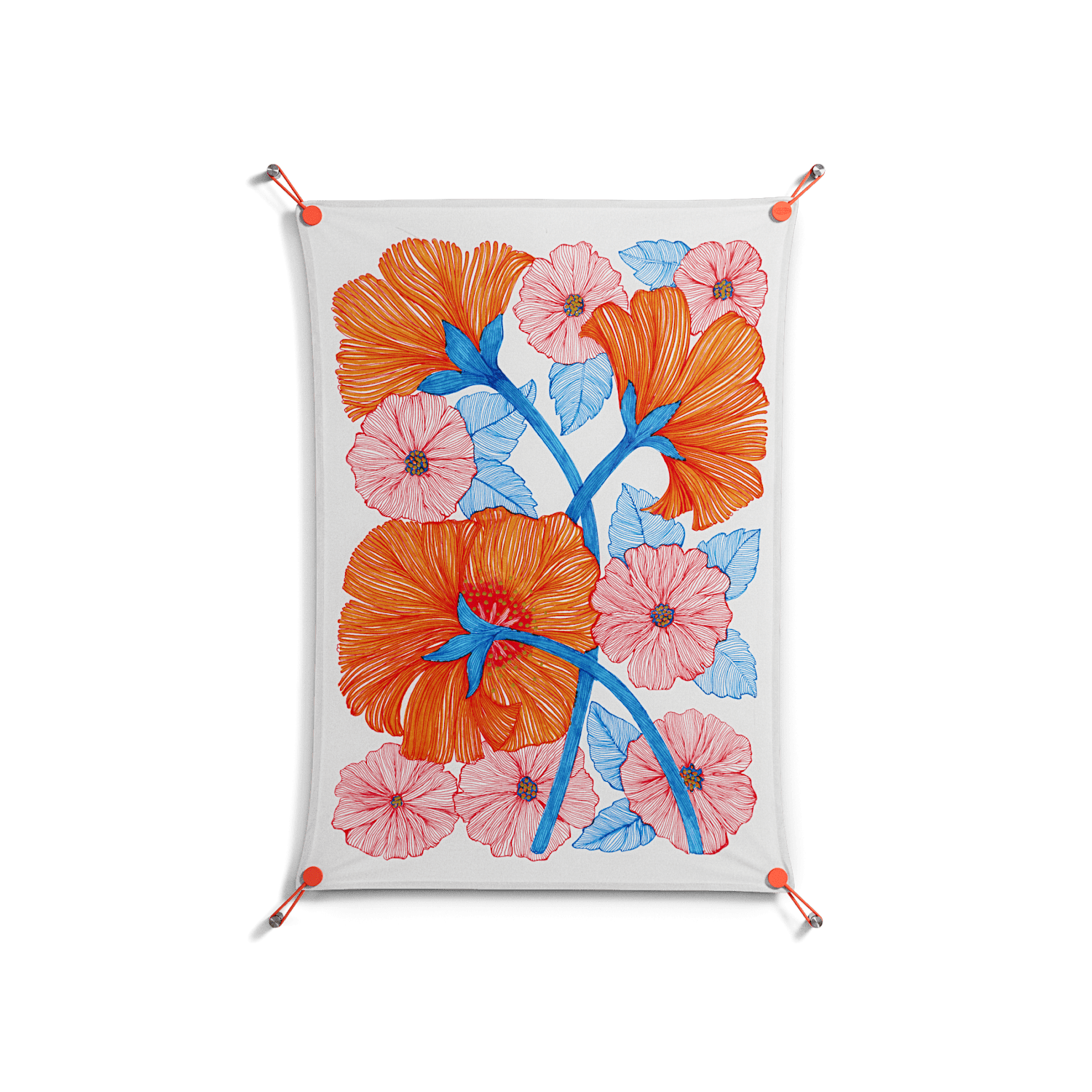 Big Orange Blooms - Work On Wall - Katie O’Shea - Orange - 70 x 100 cm