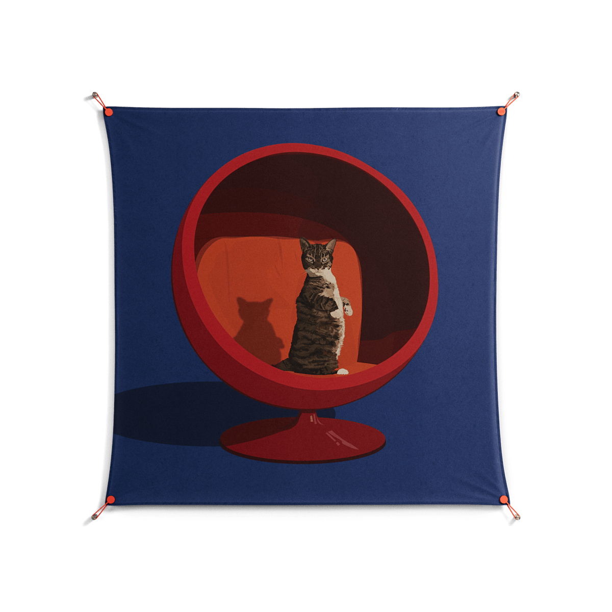 Cat in Chair C - Work On Wall - Kristin Eriksson - Orange - 140 x 140 cm