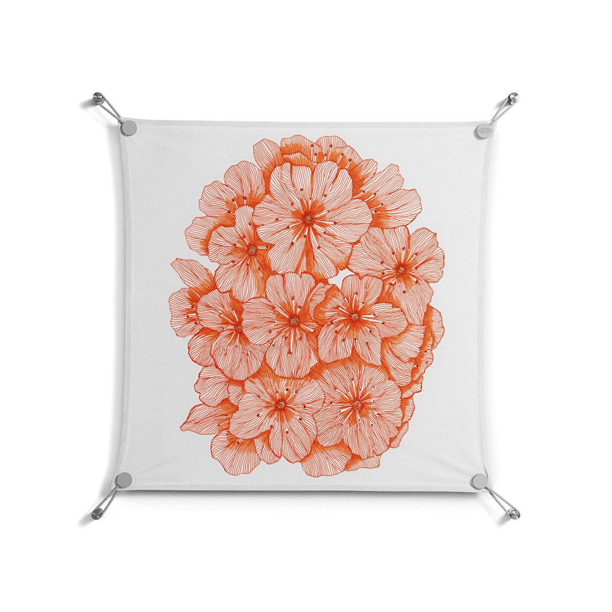 Orange Flowers 1 - Work On Wall - Katie O’Shea - Silver - 70 x 70 cm