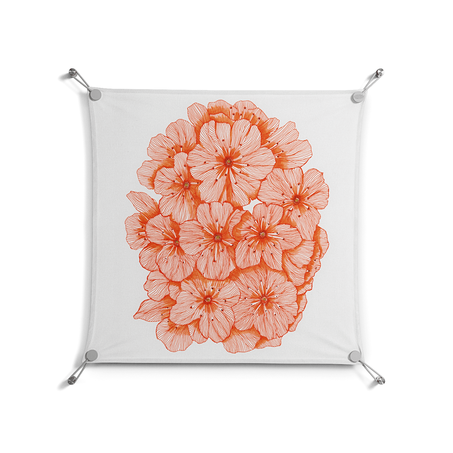 Orange Flowers 1 - Work On Wall - Katie O’Shea - Silver - 70 x 70 cm