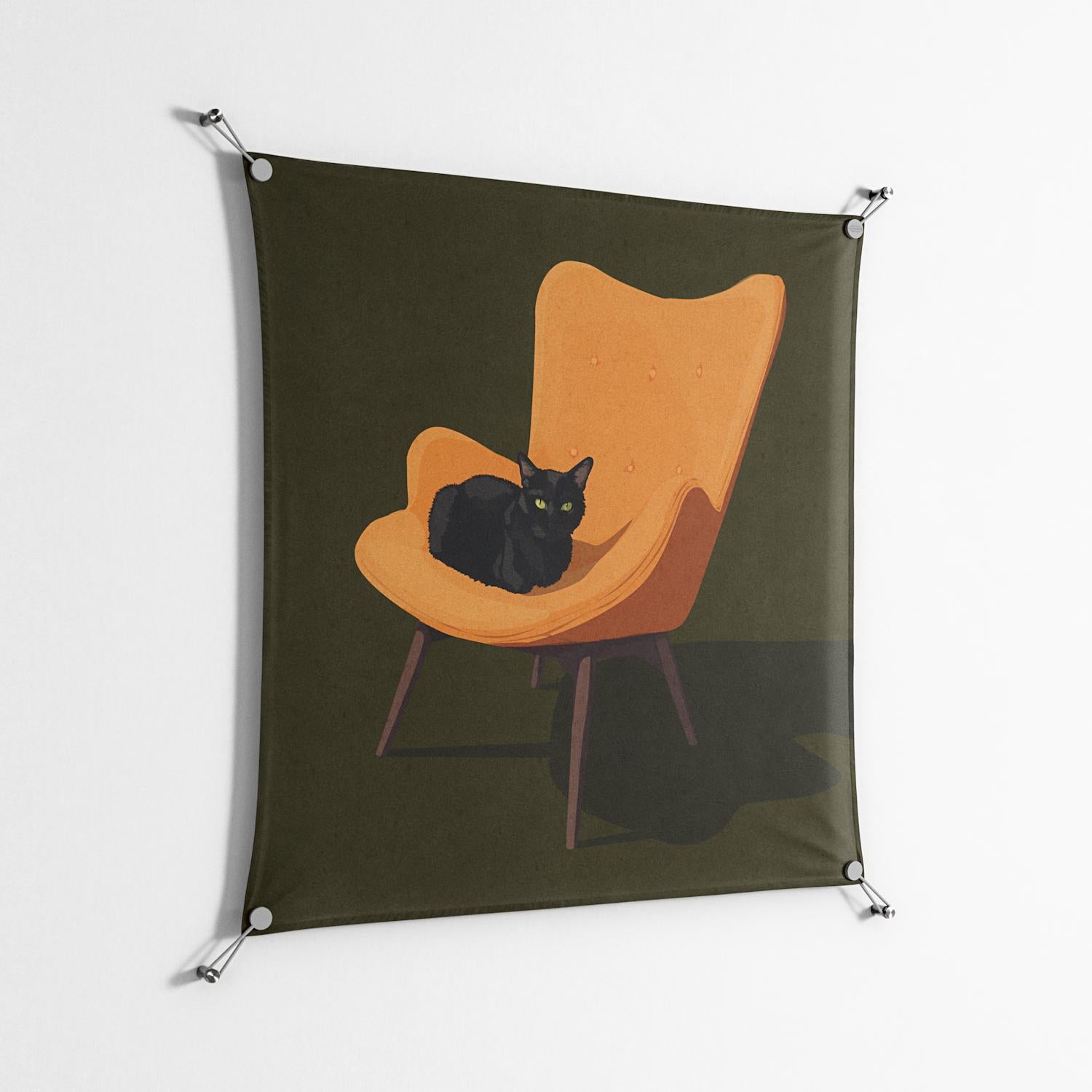 Cat in Chair A - Work On Wall - Kristin Eriksson - Silver - 90 x 90 cm