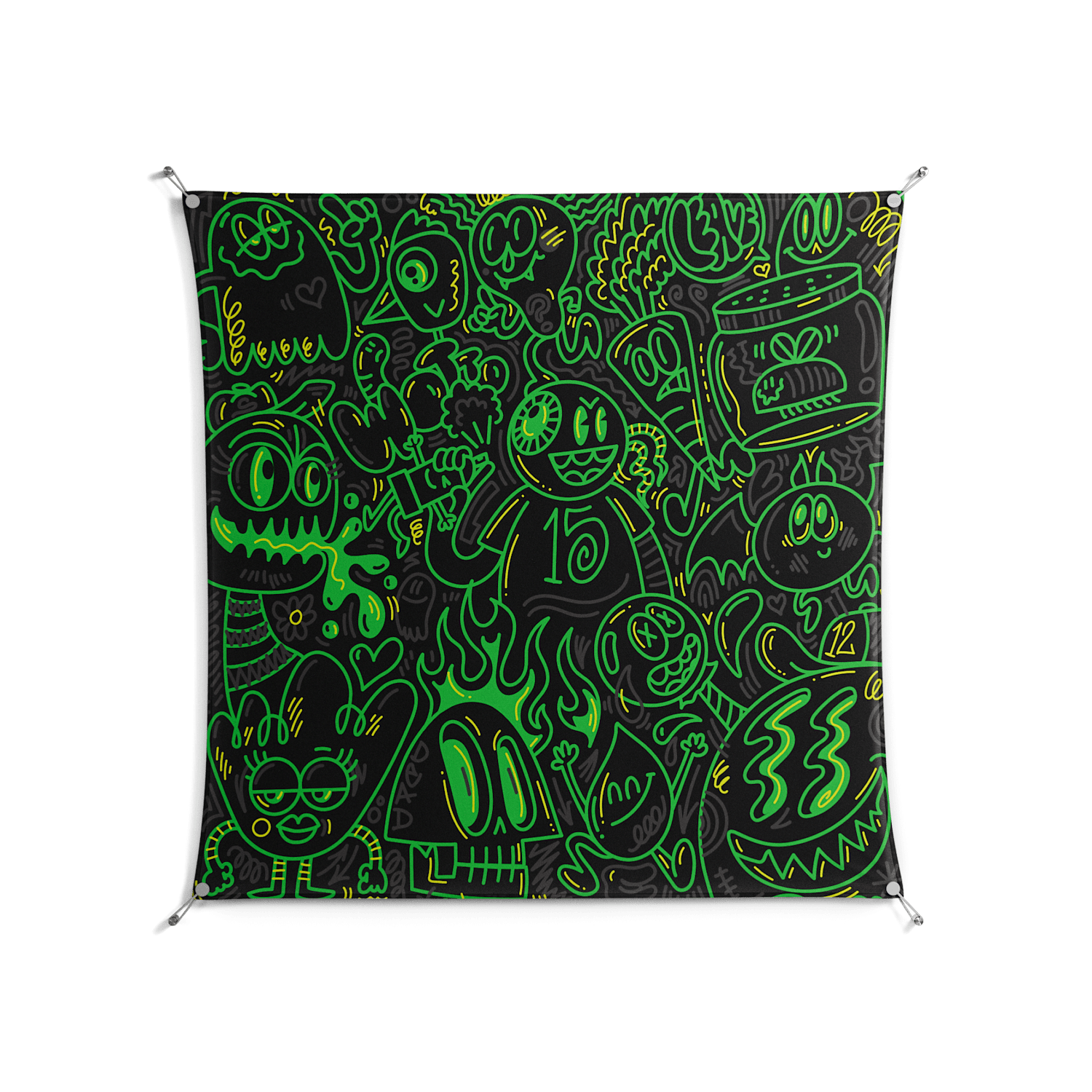 Wottosque Green - Work On Wall - Craig Watkins - Silver - 140 x 140 cm