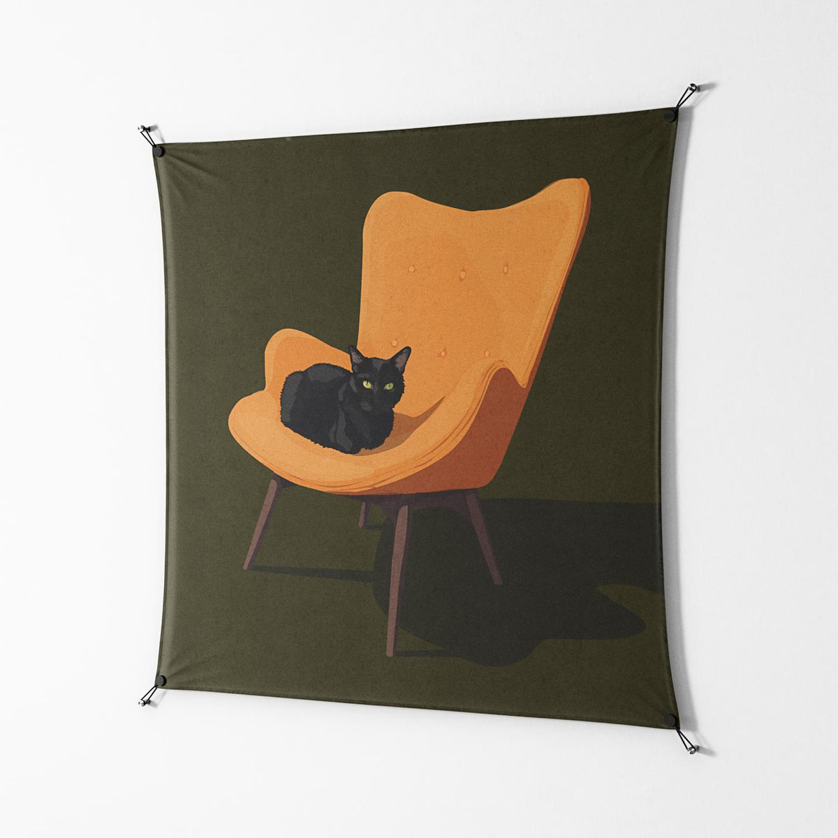 Cat in Chair A - Work On Wall - Kristin Eriksson - Black - 140 x 140 cm