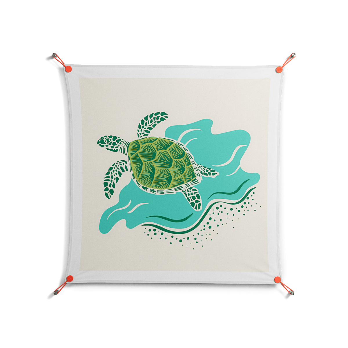 Sea Turtle - Work On Wall - Amy Suther - Orange - 90 x 90 cm