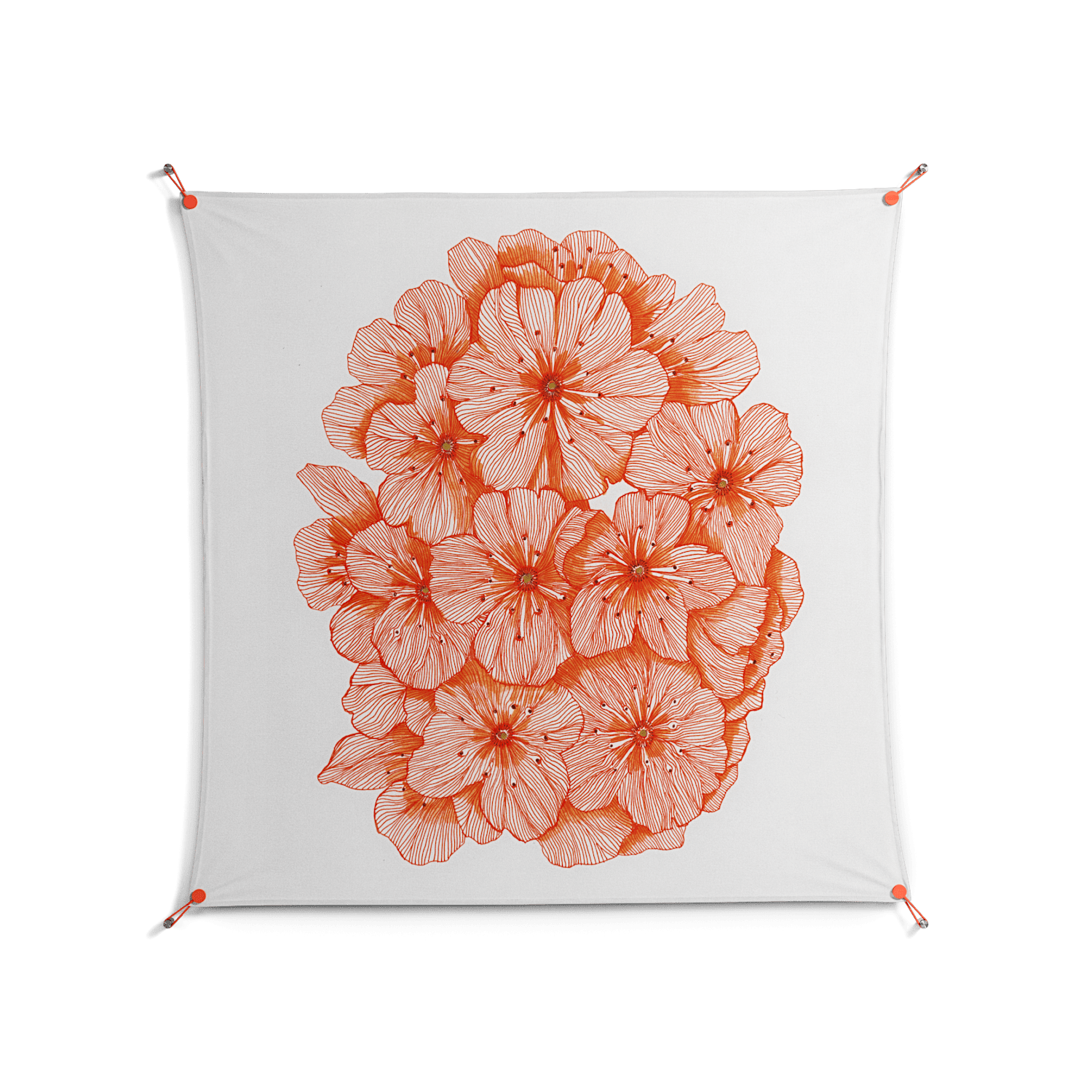 Orange Flowers 1 - Work On Wall - Katie O’Shea - Orange - 140 x 140 cm