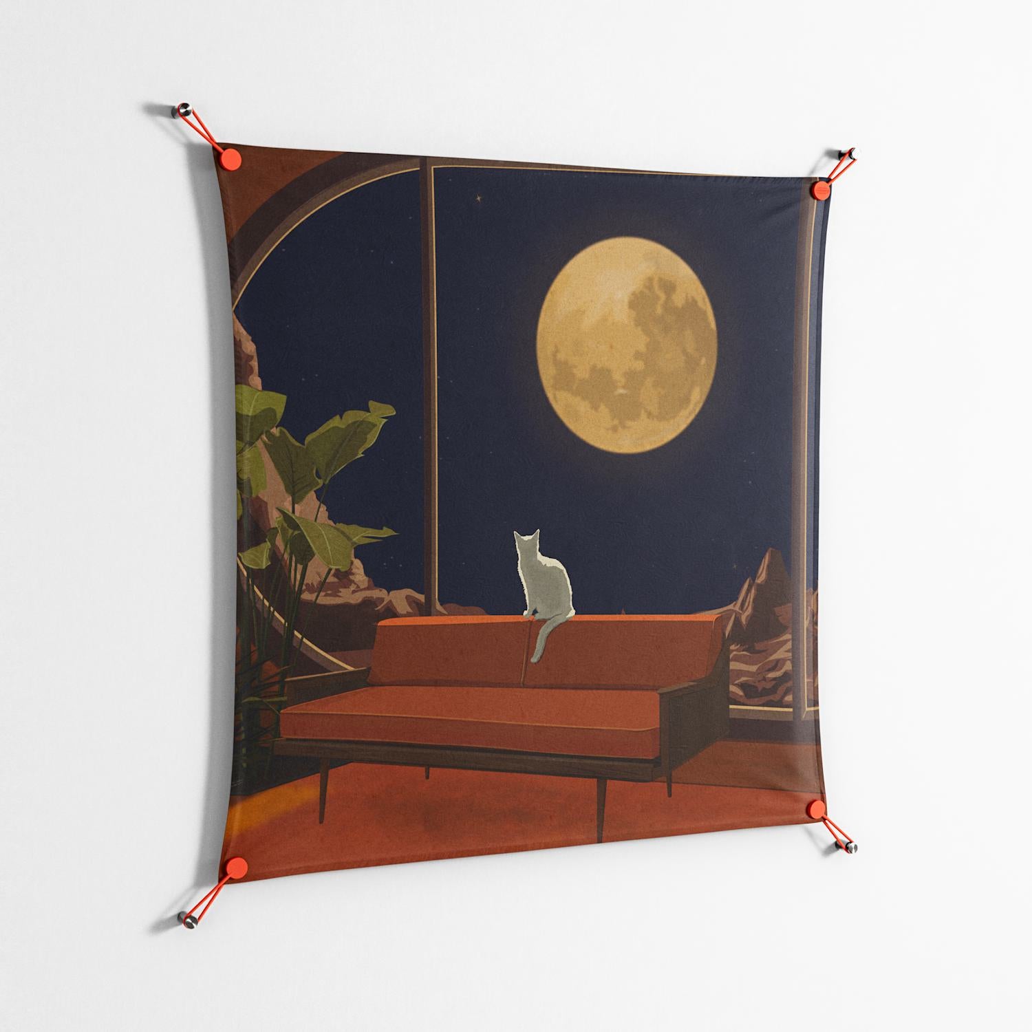 Kitty With A View - Work On Wall - Kristin Eriksson - Orange - 90 x 90 cm