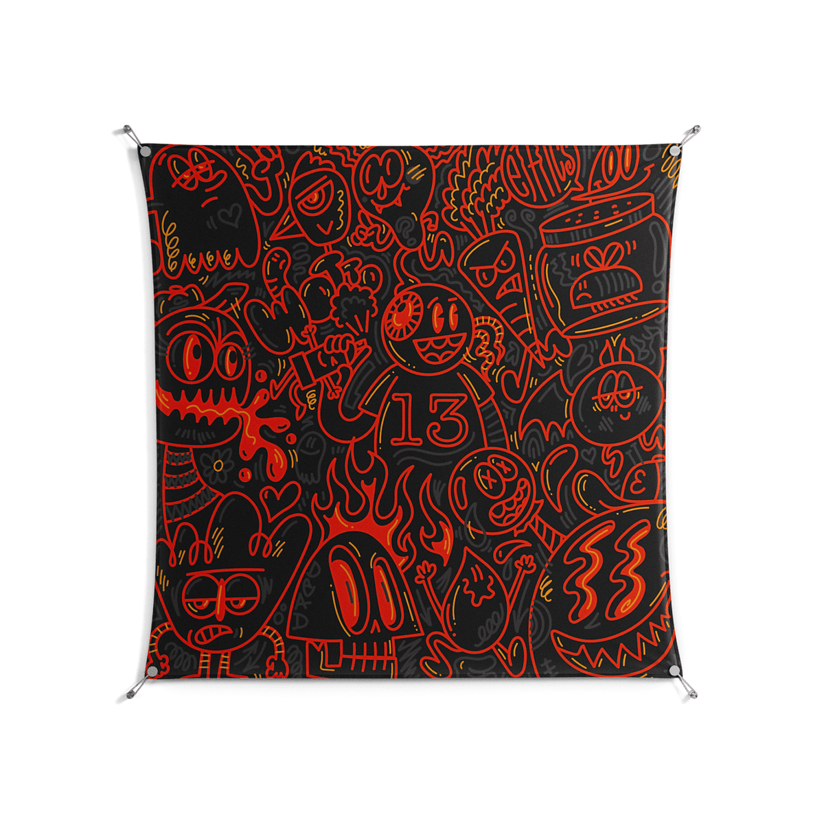Wottosque Red - Work On Wall - Craig Watkins - Silver - 140 x 140 cm