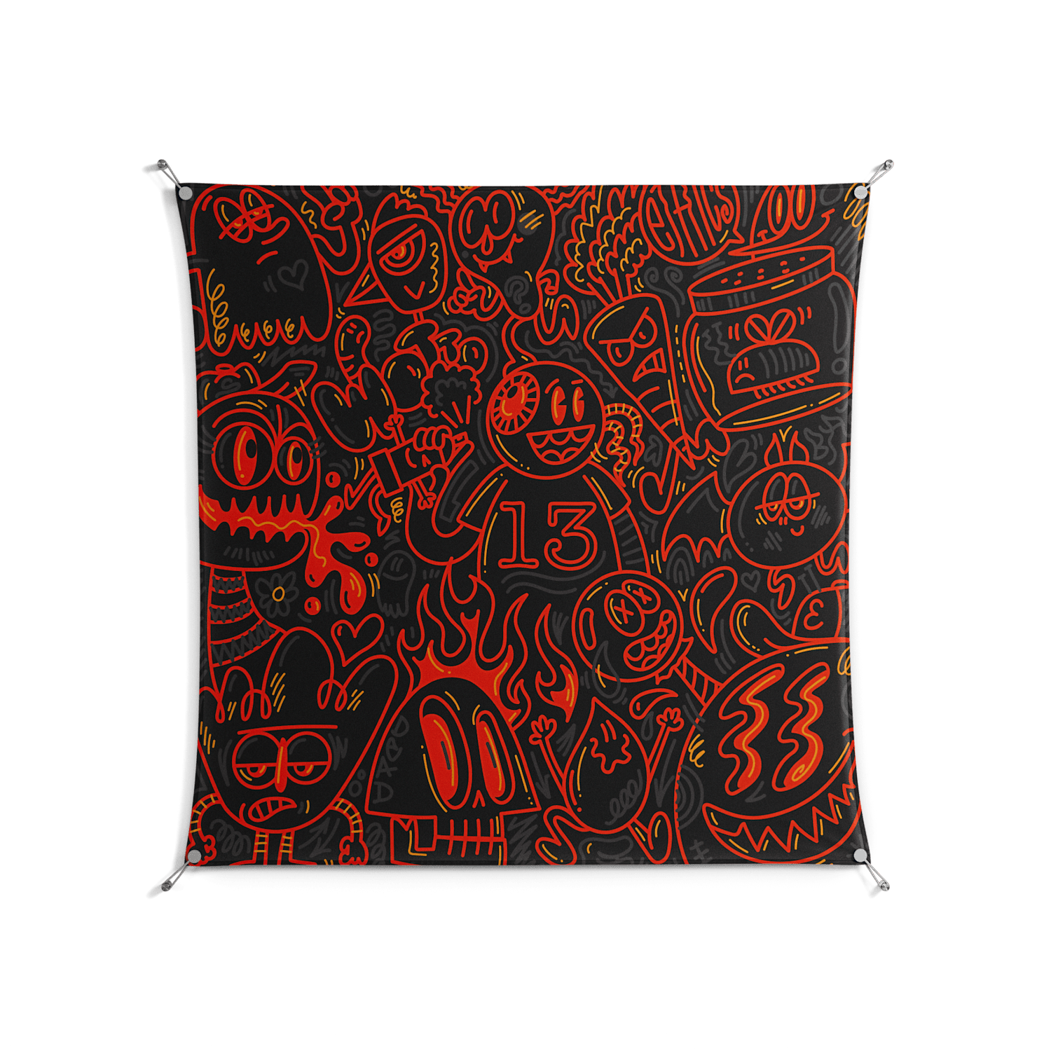 Wottosque Red - Work On Wall - Craig Watkins - Silver - 140 x 140 cm