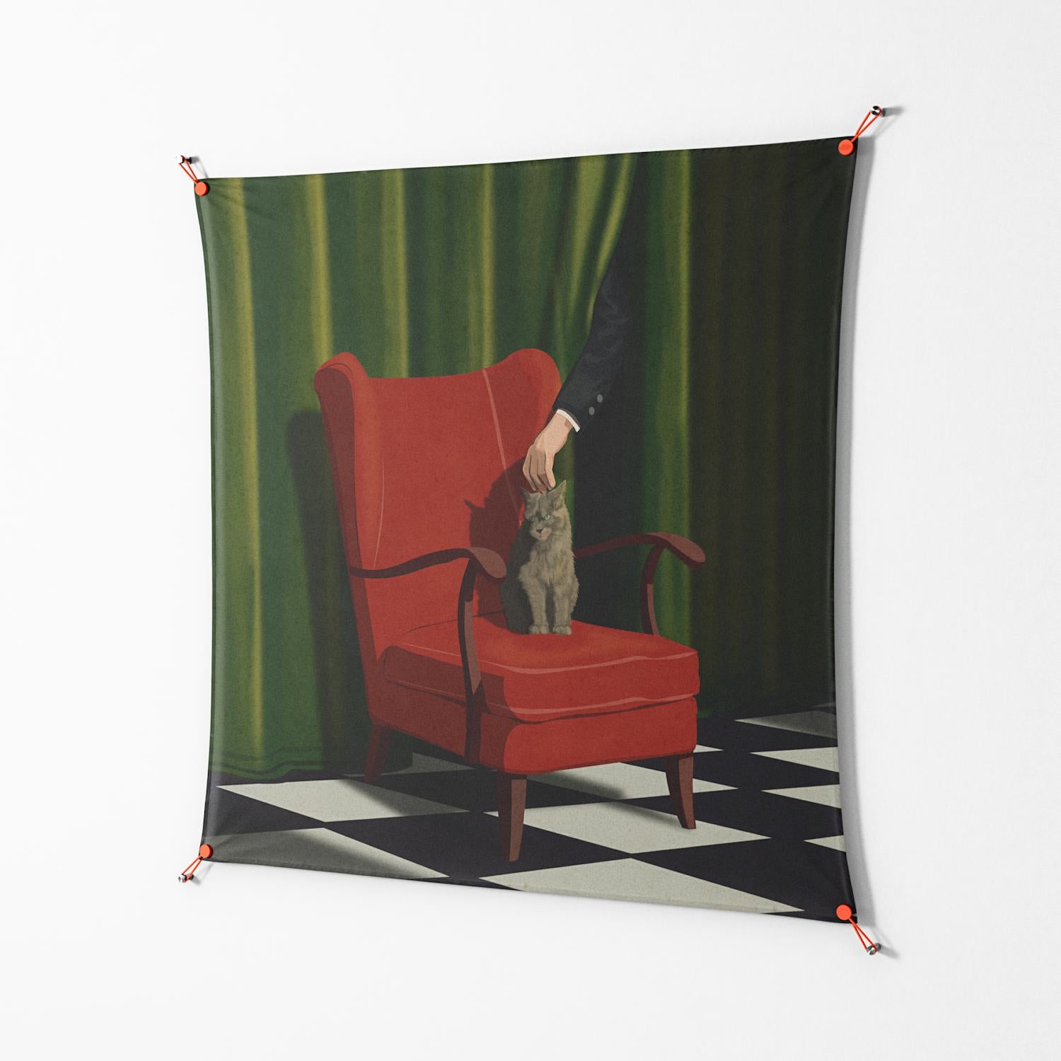 The Man Behind The Curtain - Work On Wall - Kristin Eriksson - Orange - 140 x 140 cm