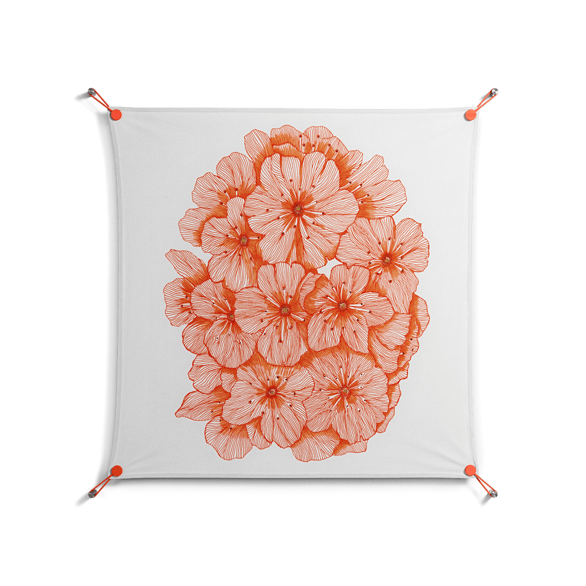 Orange Flowers 1 - Work On Wall - Katie O’Shea - Orange - 90 x 90 cm
