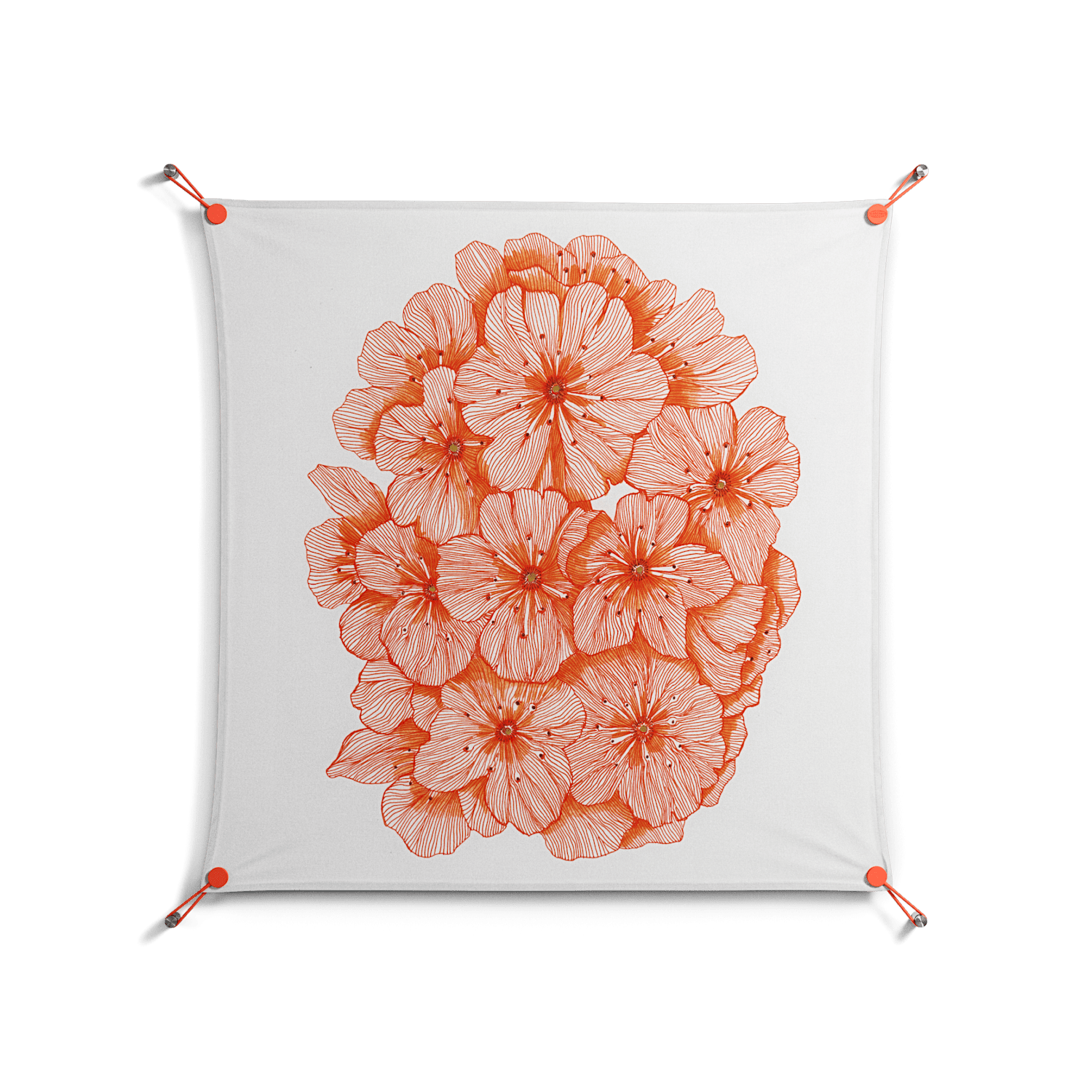 Orange Flowers 1 - Work On Wall - Katie O’Shea - Orange - 90 x 90 cm