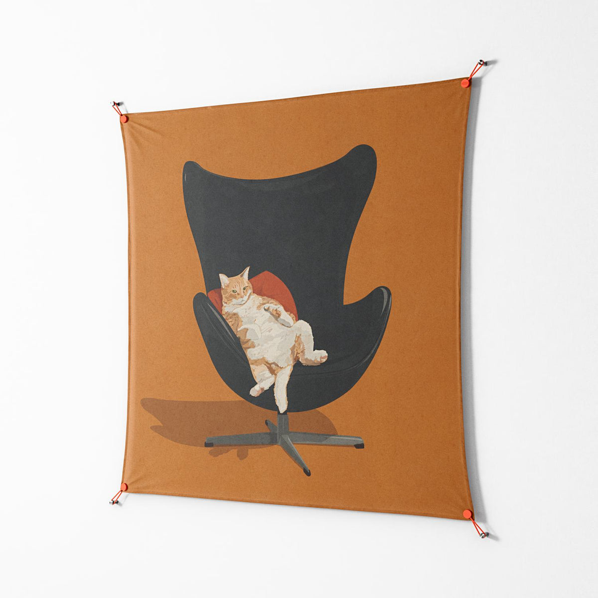 Cat in Chair B - Work On Wall - Kristin Eriksson - Orange - 140 x 140 cm