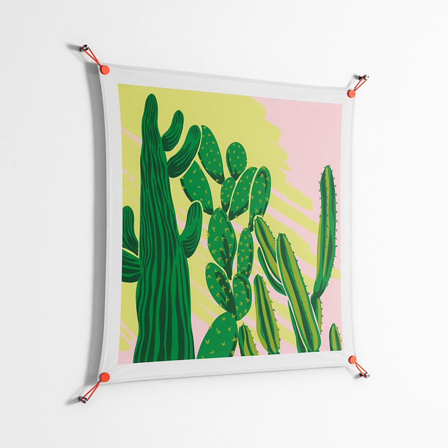 Cactus Sky - Work On Wall - Amy Suther - Orange - 90 x 90 cm