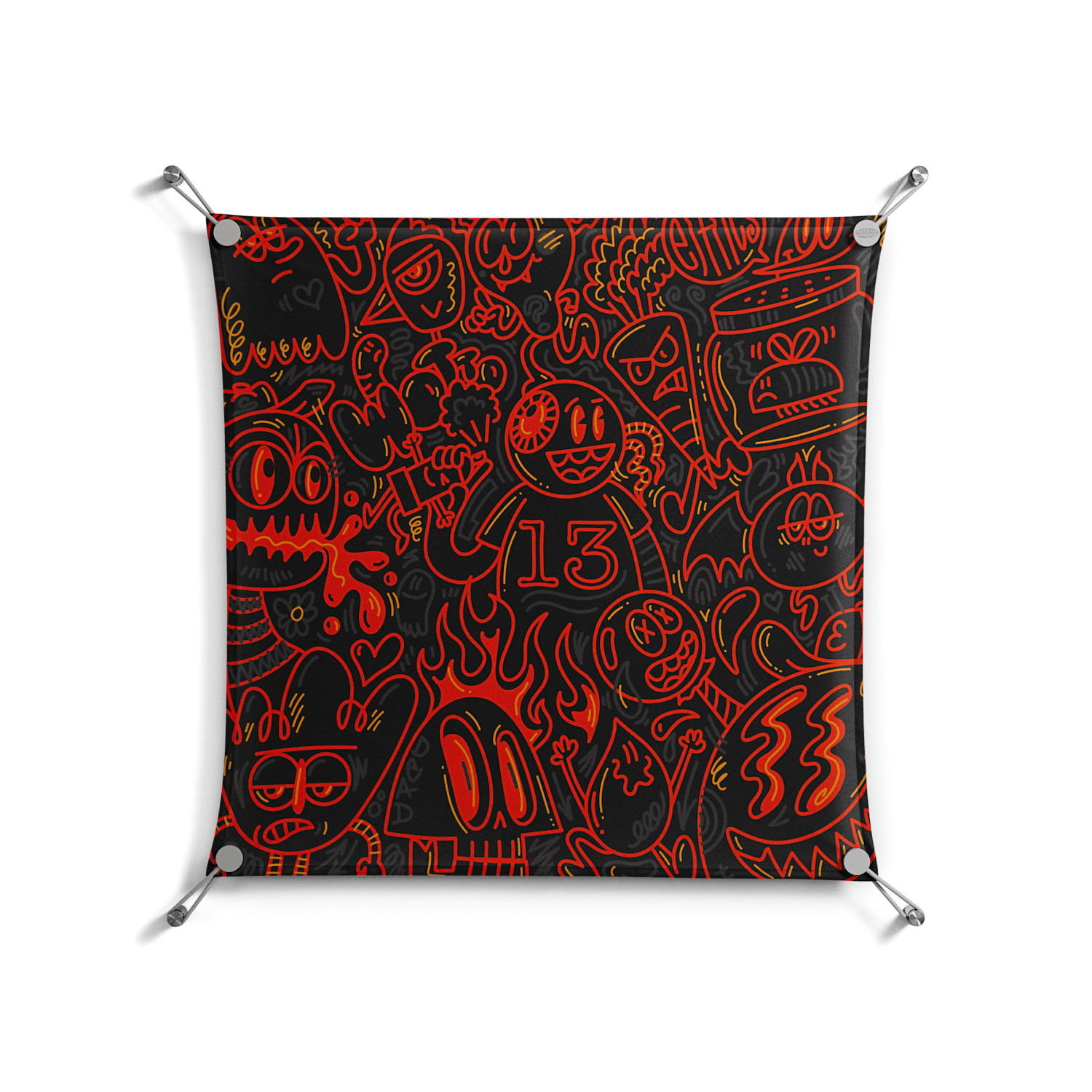 Wottosque Red - Work On Wall - Craig Watkins - Silver - 70 x 70 cm