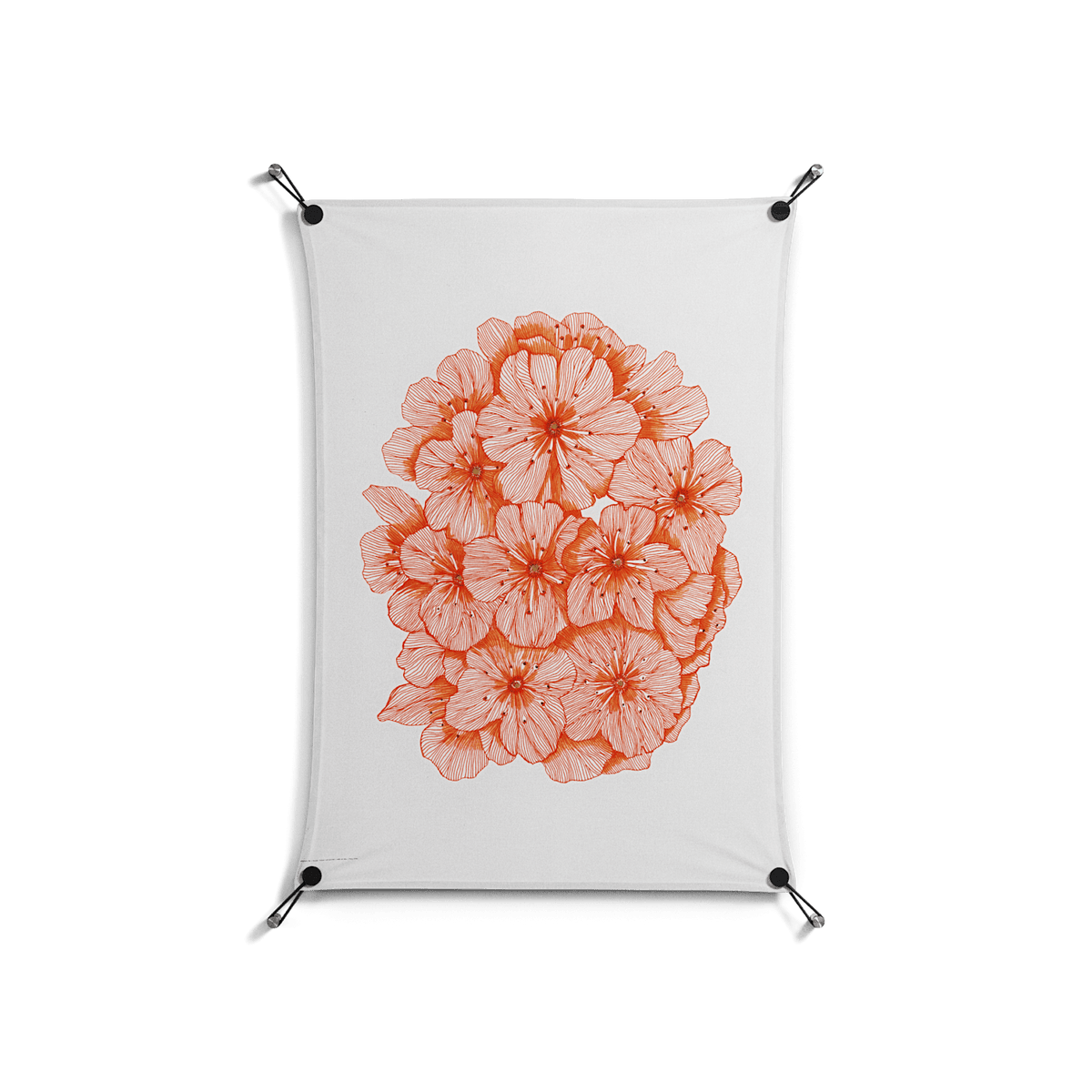 Orange Flowers 1 - Work On Wall - Katie O’Shea - Black - 70 x 100 cm
