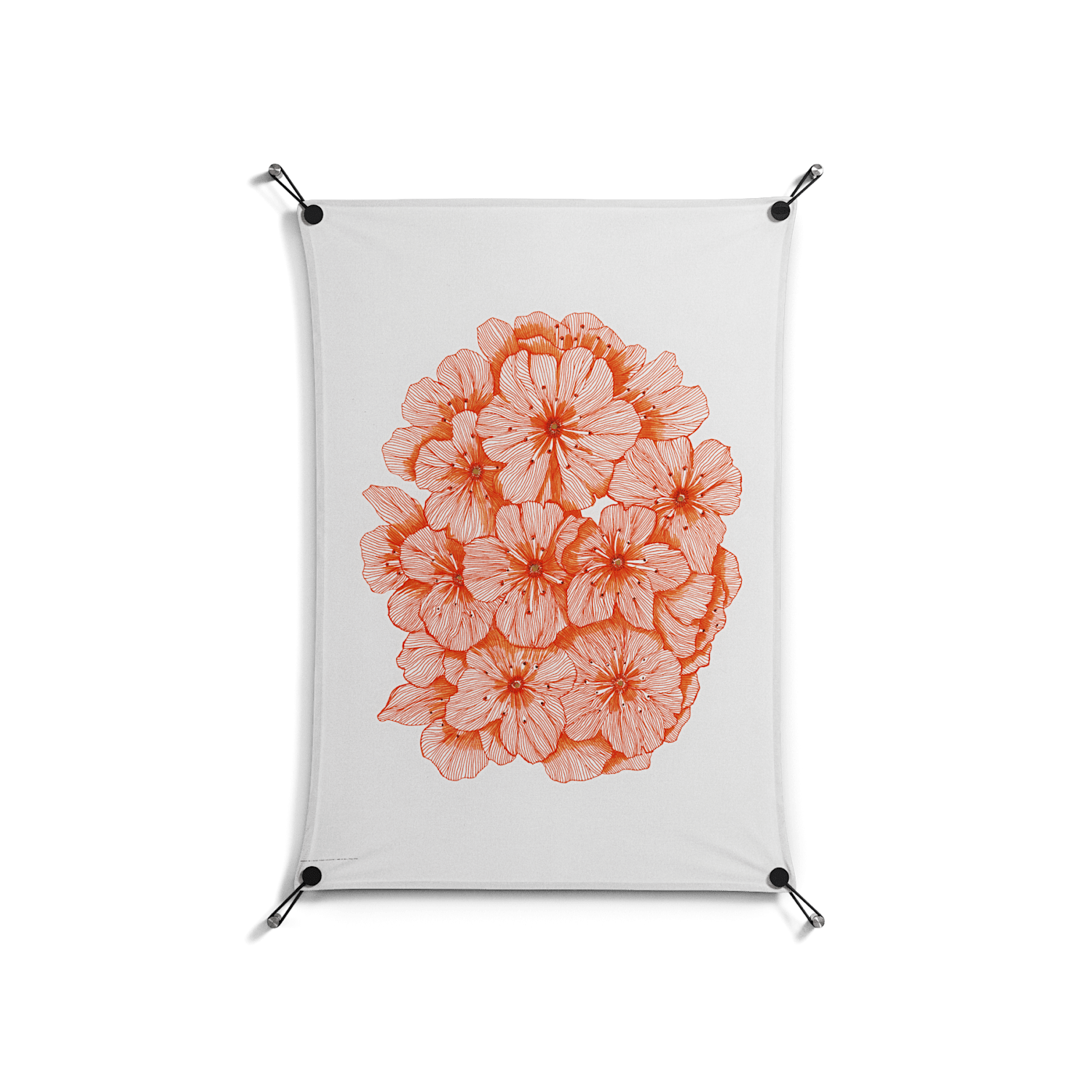 Orange Flowers 1 - Work On Wall - Katie O’Shea - Black - 70 x 100 cm