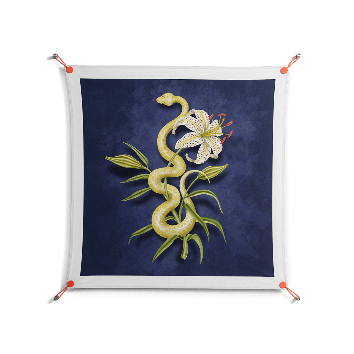 Snake Tigerlily - Work On Wall - Amy Suther - Orange - 90 x 90 cm
