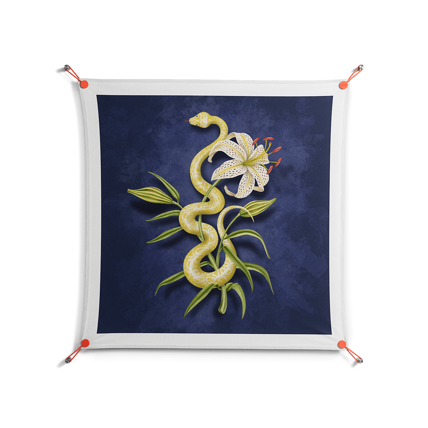 Snake Tigerlily - Work On Wall - Amy Suther - Orange - 90 x 90 cm