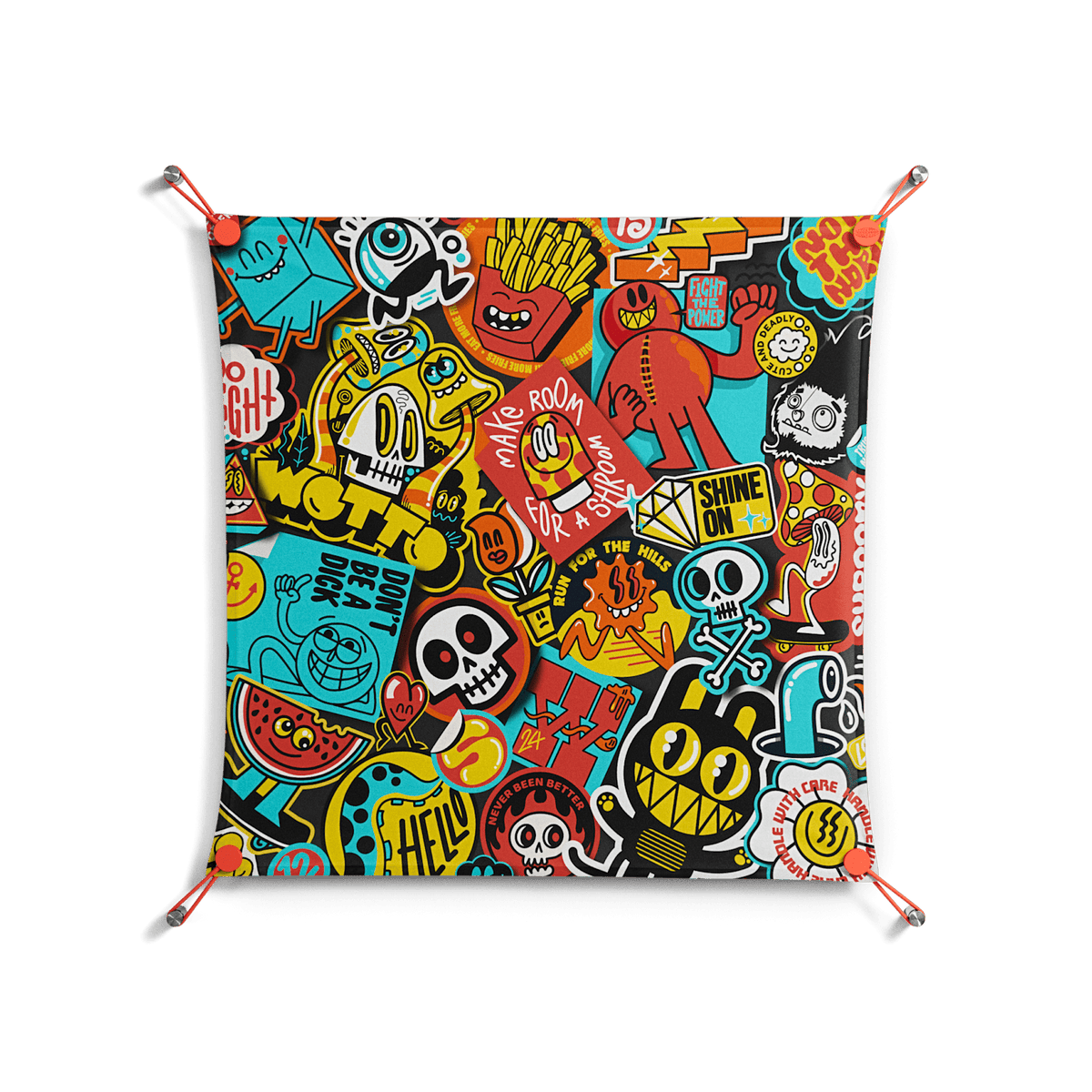 All The Stickers - Work On Wall - Craig Watkins - Orange - 70 x 70 cm