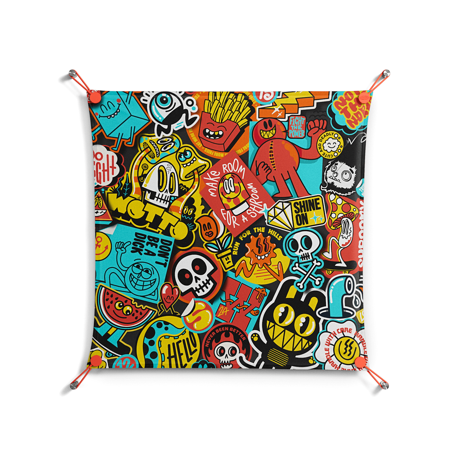 All The Stickers - Work On Wall - Craig Watkins - Orange - 70 x 70 cm