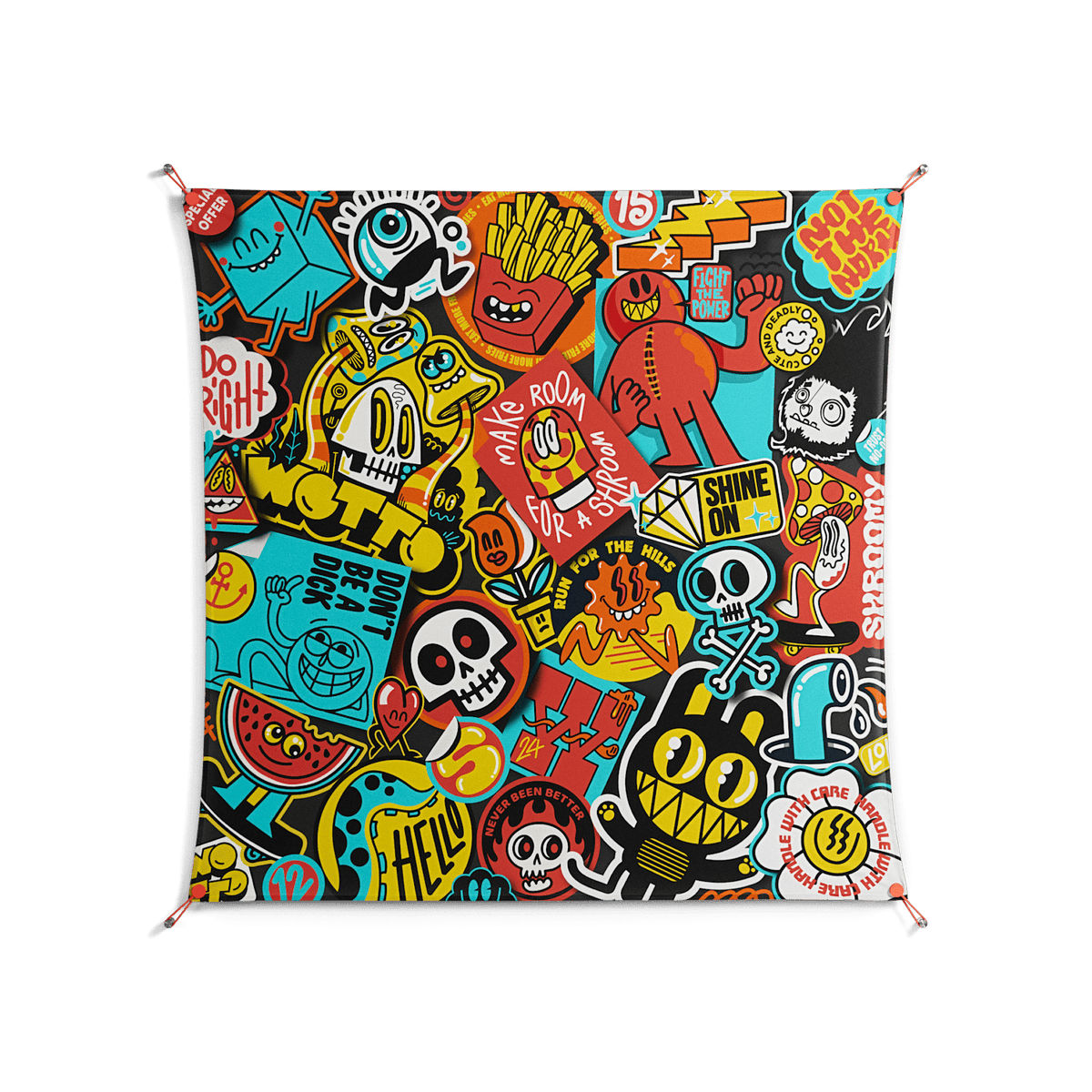 All The Stickers - Work On Wall - Craig Watkins - Orange - 140 x 140 cm