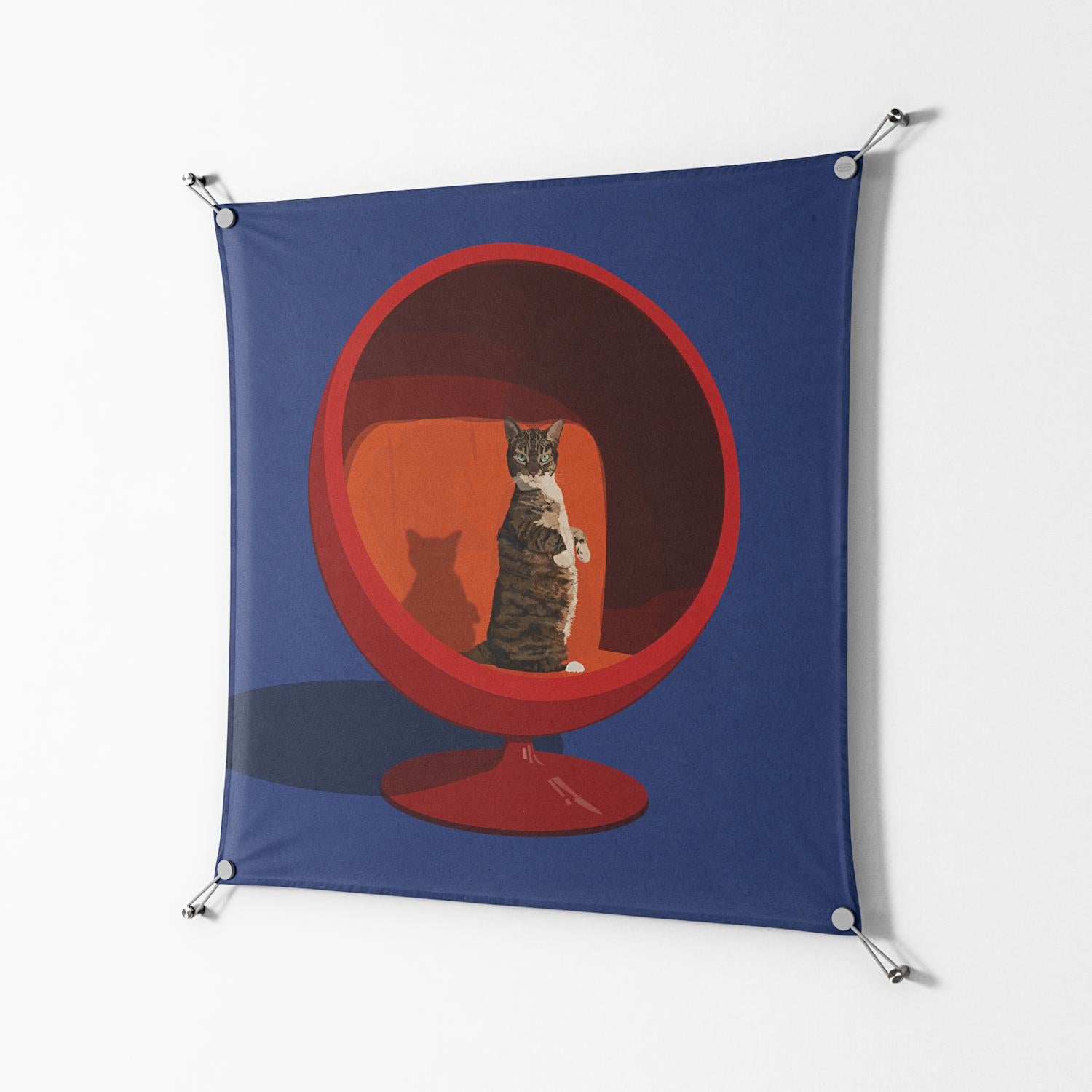 Cat in Chair C - Work On Wall - Kristin Eriksson - Silver - 90 x 90 cm