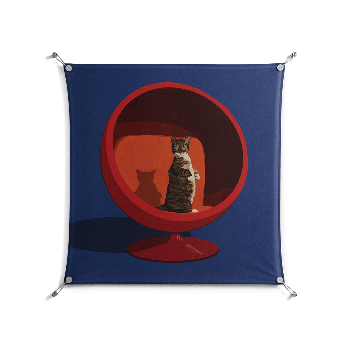 Cat in Chair C - Work On Wall - Kristin Eriksson - Silver - 90 x 90 cm