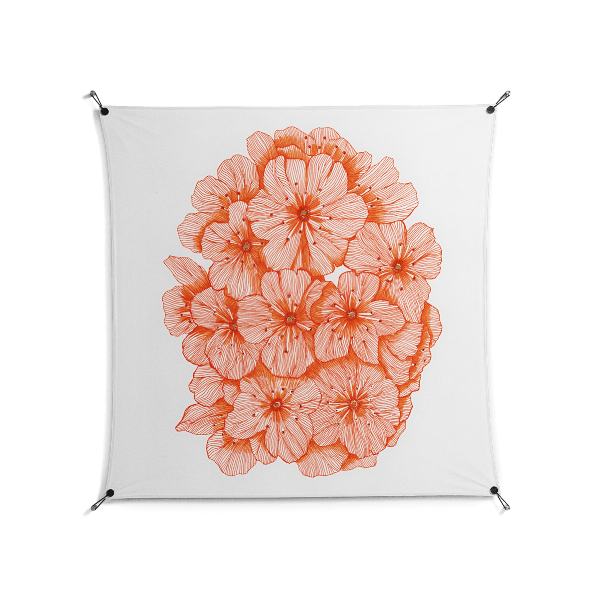Orange Flowers 1 - Work On Wall - Katie O’Shea - Black - 140 x 140 cm