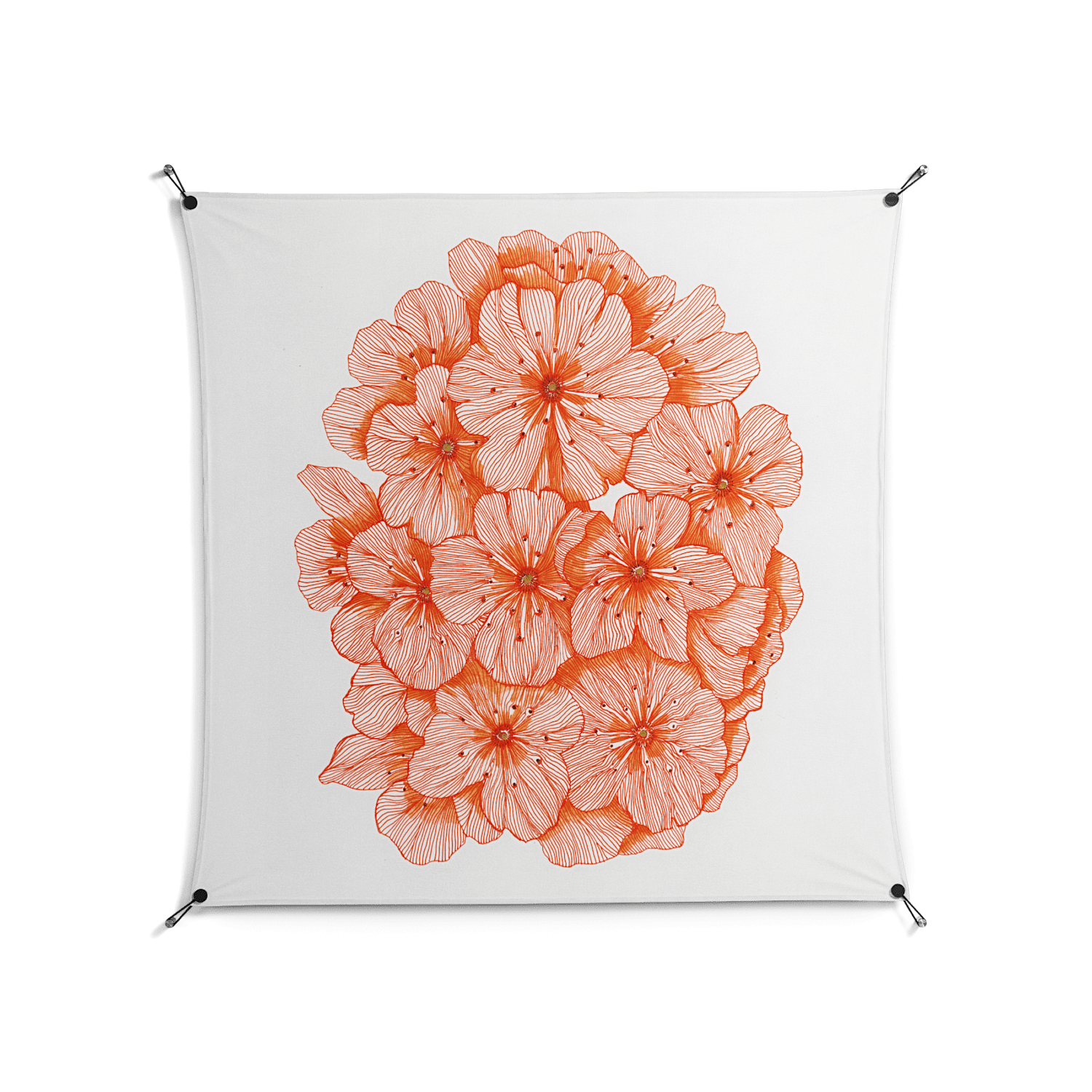 Orange Flowers 1 - Work On Wall - Katie O’Shea - Black - 140 x 140 cm