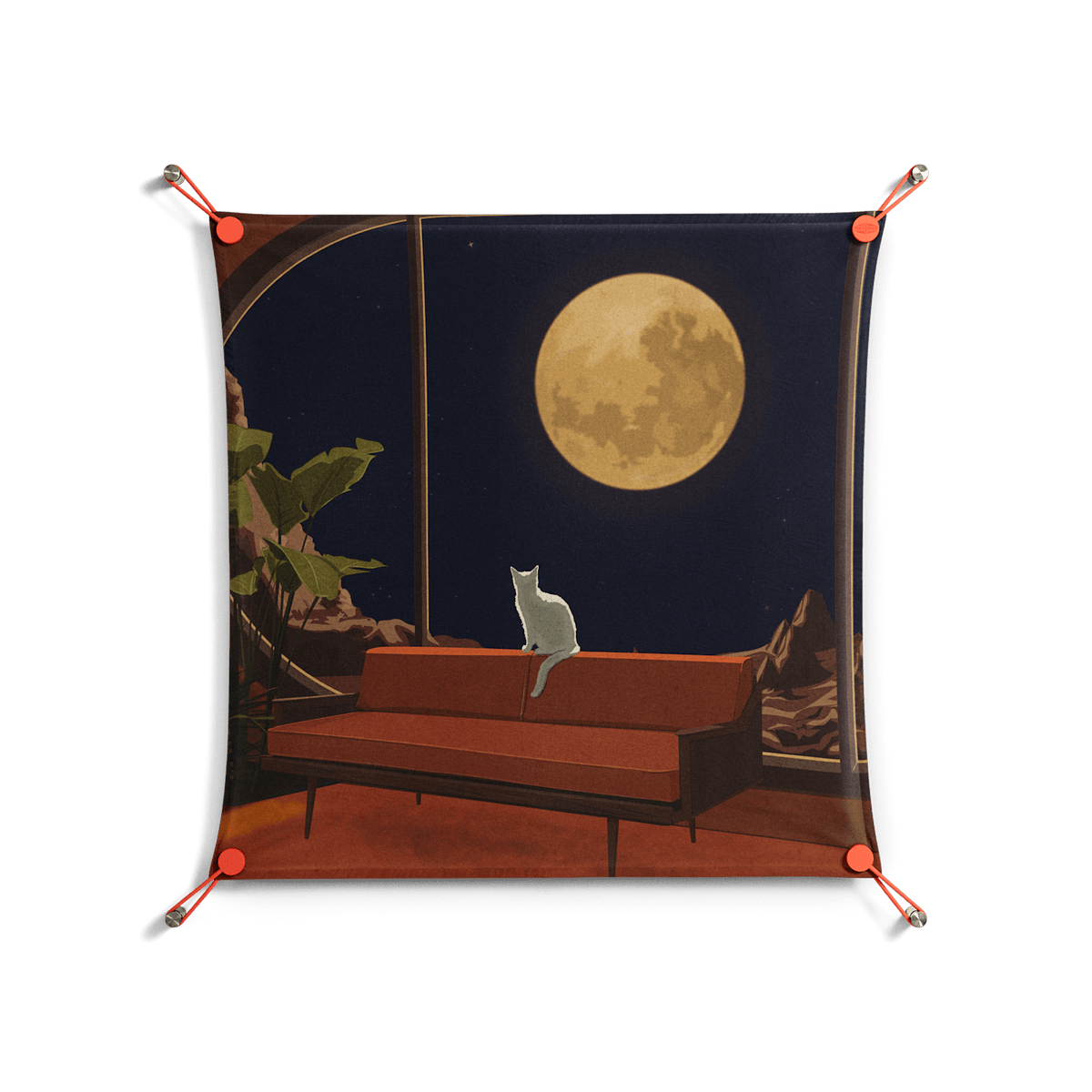Kitty With A View - Work On Wall - Kristin Eriksson - Orange - 70 x 70 cm