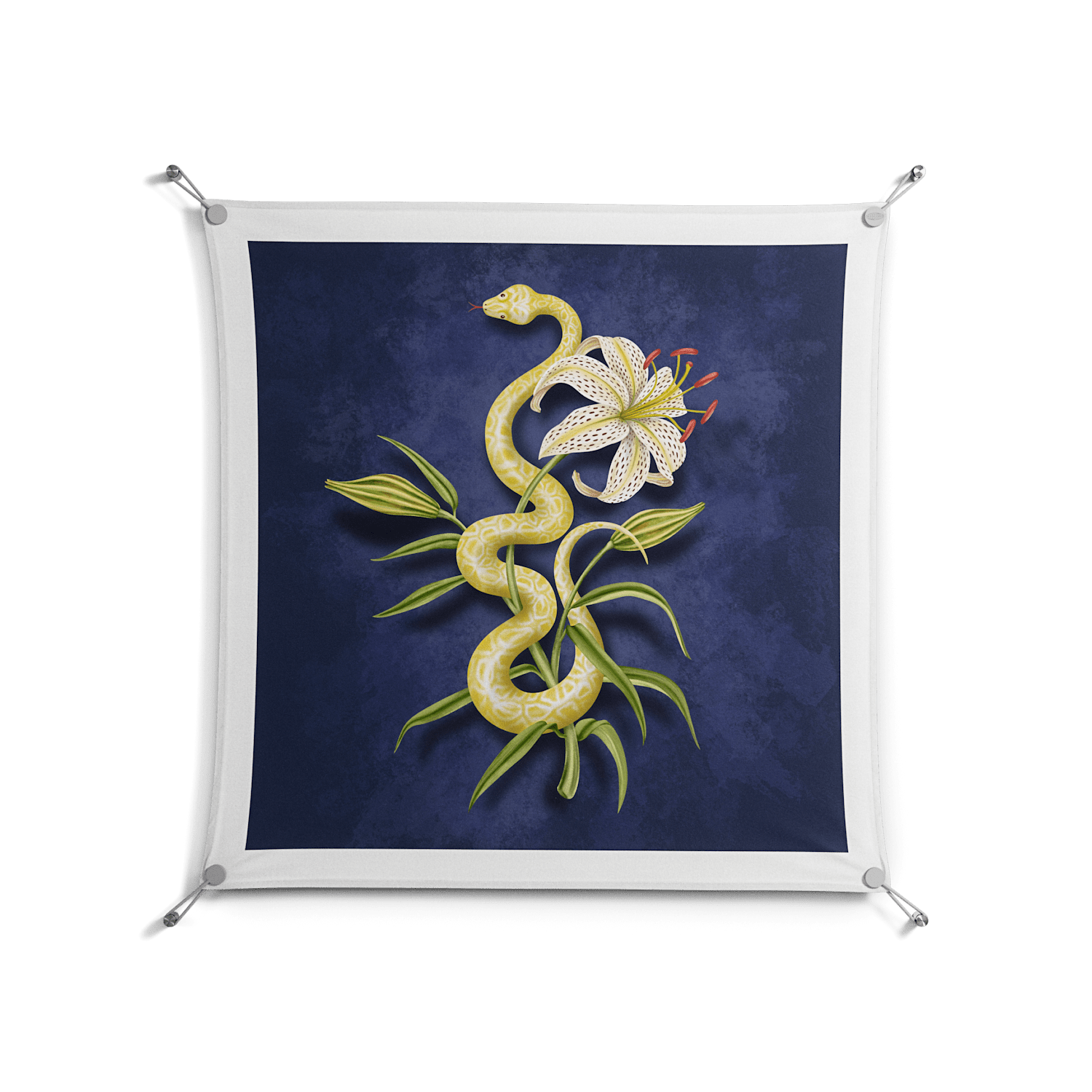 Snake Tigerlily - Work On Wall - Amy Suther - Silver - 90 x 90 cm