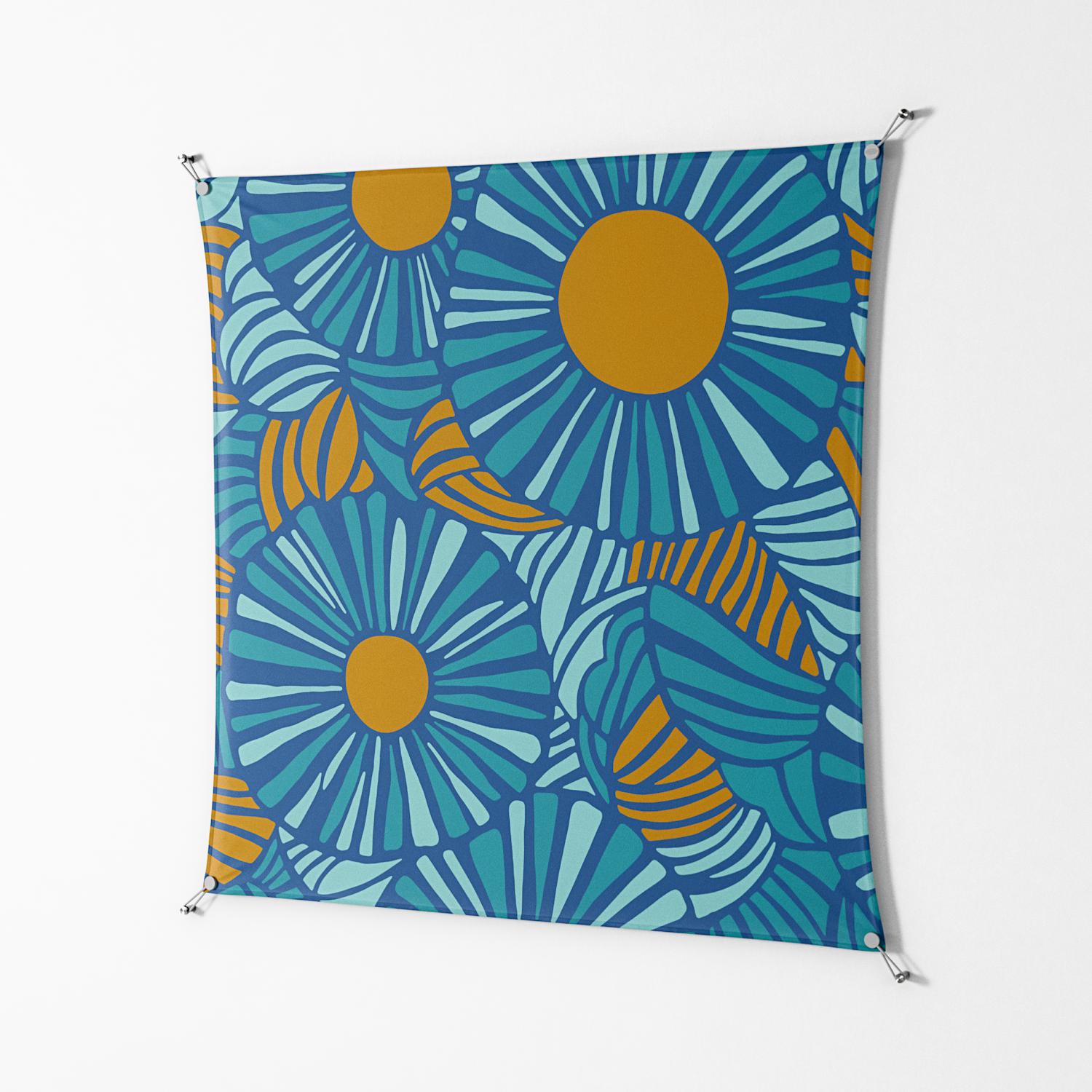 Bellis Bounty Blue - Work On Wall - Amy Suther - Silver - 140 x 140 cm