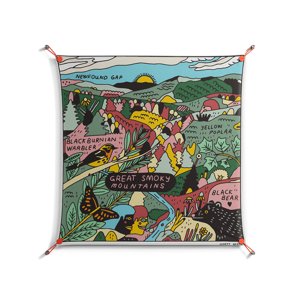 Smoky Mountains - Work On Wall - Wyatt Hersey - Orange - 90 x 90 cm
