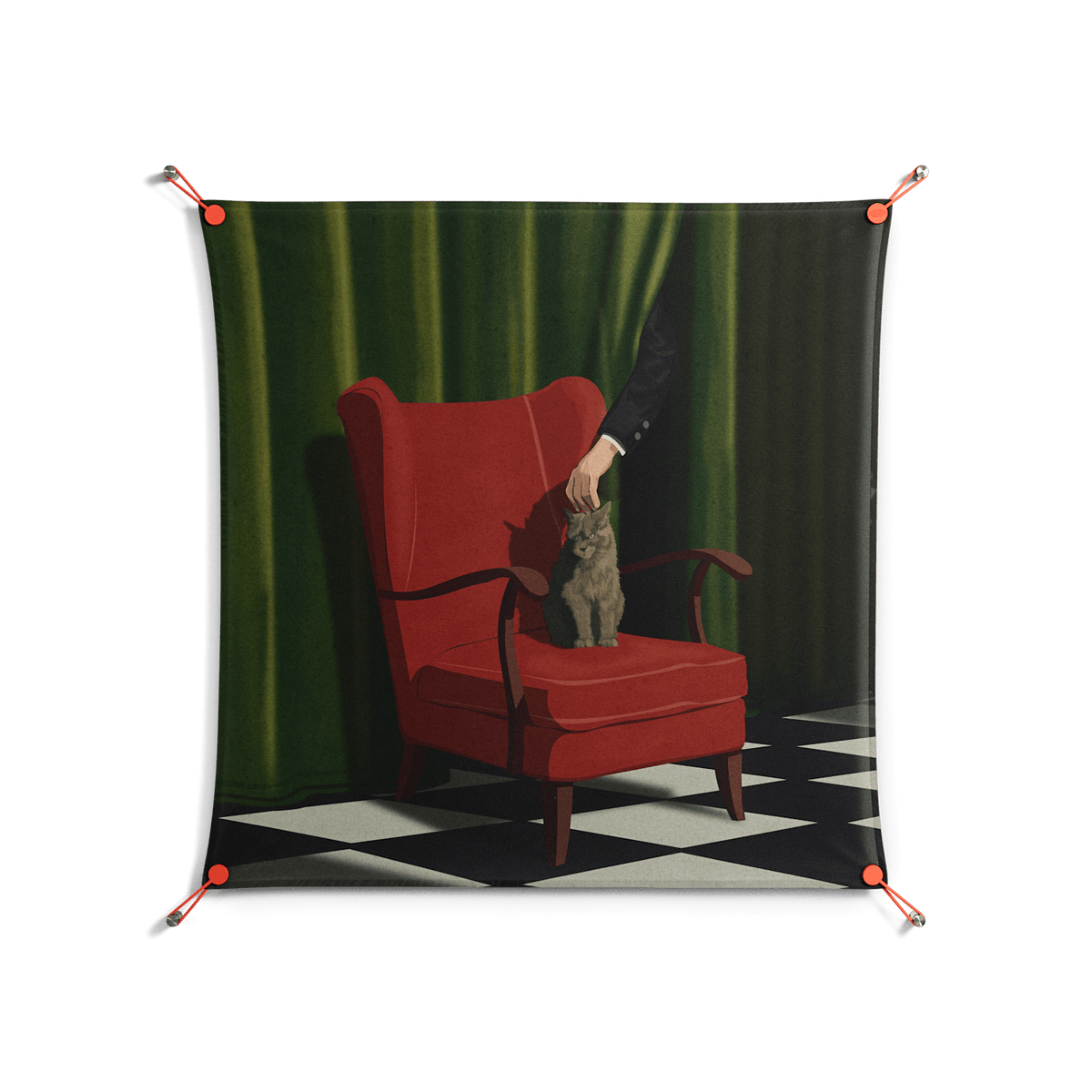 The Man Behind The Curtain - Work On Wall - Kristin Eriksson - Orange - 90 x 90 cm