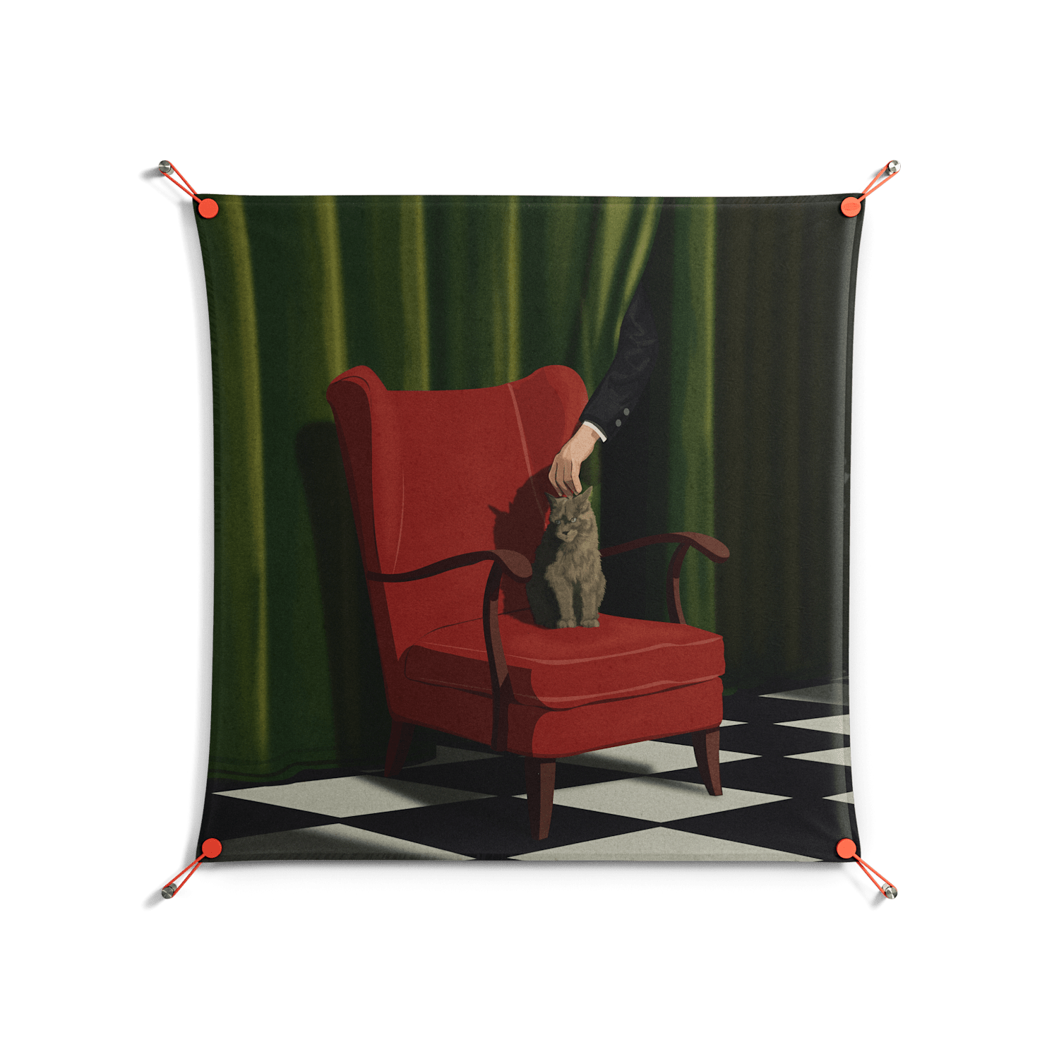 The Man Behind The Curtain - Work On Wall - Kristin Eriksson - Orange - 90 x 90 cm