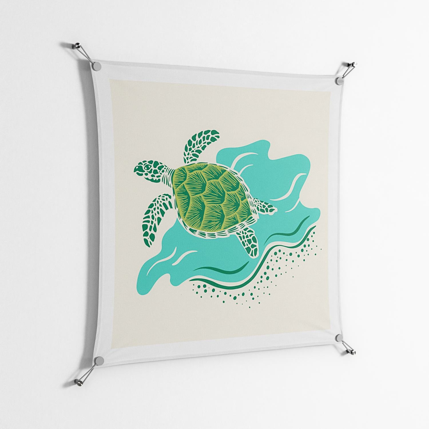 Sea Turtle - Work On Wall - Amy Suther - Silver - 90 x 90 cm