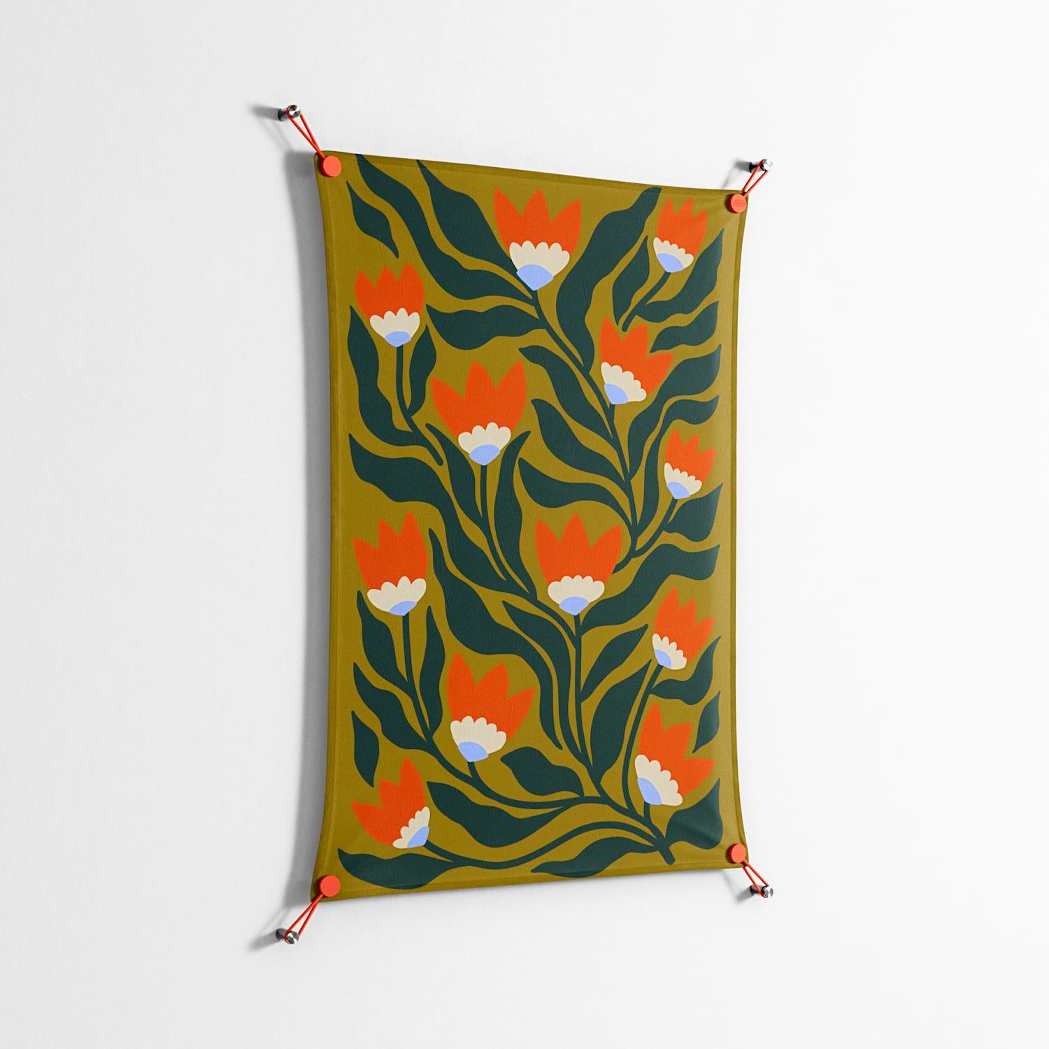 Blooming Folk Garden - Work On Wall - Sandra Hutter - Orange - 70 x 100 cm