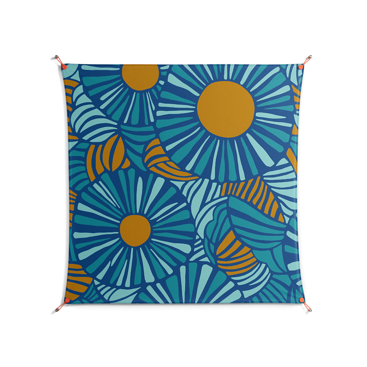 Bellis Bounty Blue - Work On Wall - Amy Suther - Orange - 140 x 140 cm