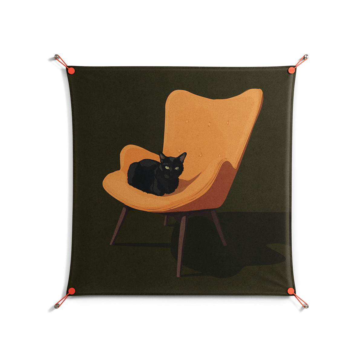Cat in Chair A - Work On Wall - Kristin Eriksson - Orange - 90 x 90 cm